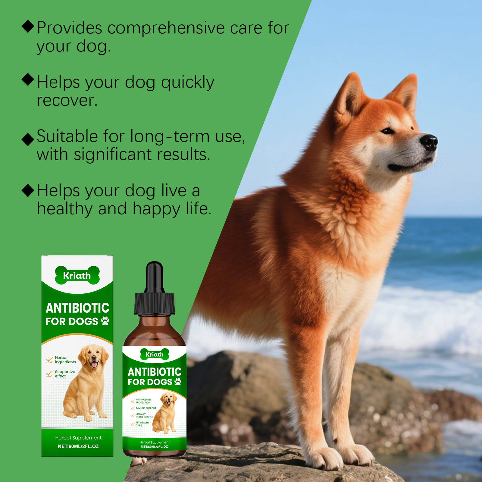 Kriath Dog Gentle, integratore nutrizionale per la cura del corpo degli animali domestici, gocce_voghion.com