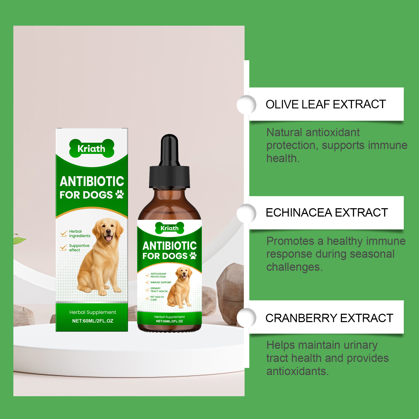Kriath Dog Gentle, integratore nutrizionale per la cura del corpo degli animali domestici, gocce_voghion.com