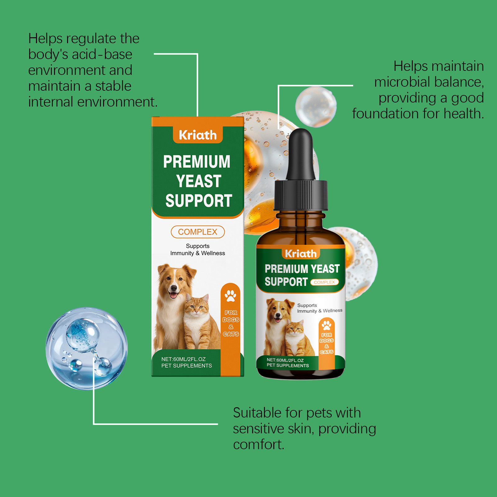 Kriath Pet - Cuidado Diário Suave para Desconforto de Pele em Animais de Estimação - Gotas Fáceis de Usar_voghion.com