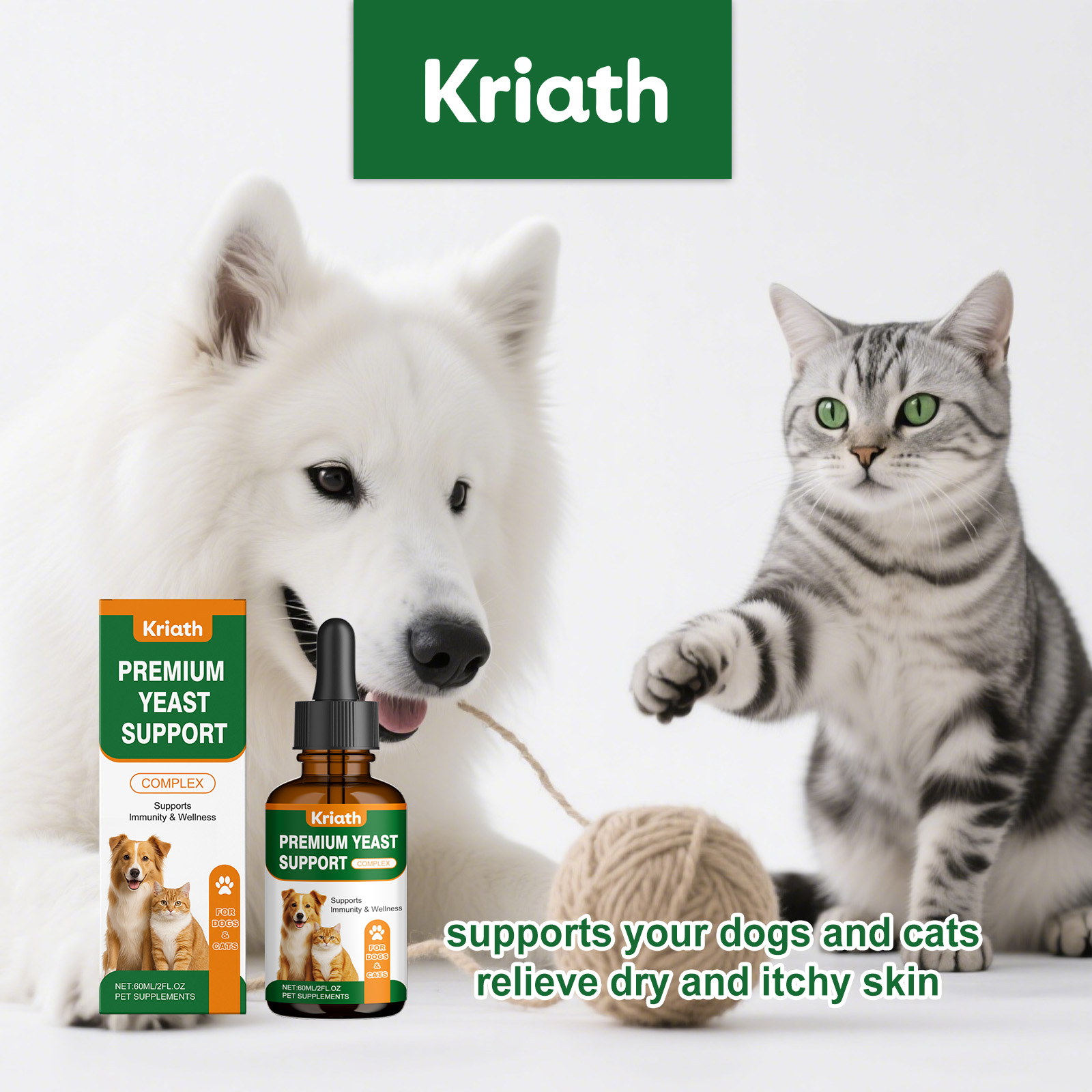 Kriath Pet - Cuidado Diário Suave para Desconforto de Pele em Animais de Estimação - Gotas Fáceis de Usar_voghion.com