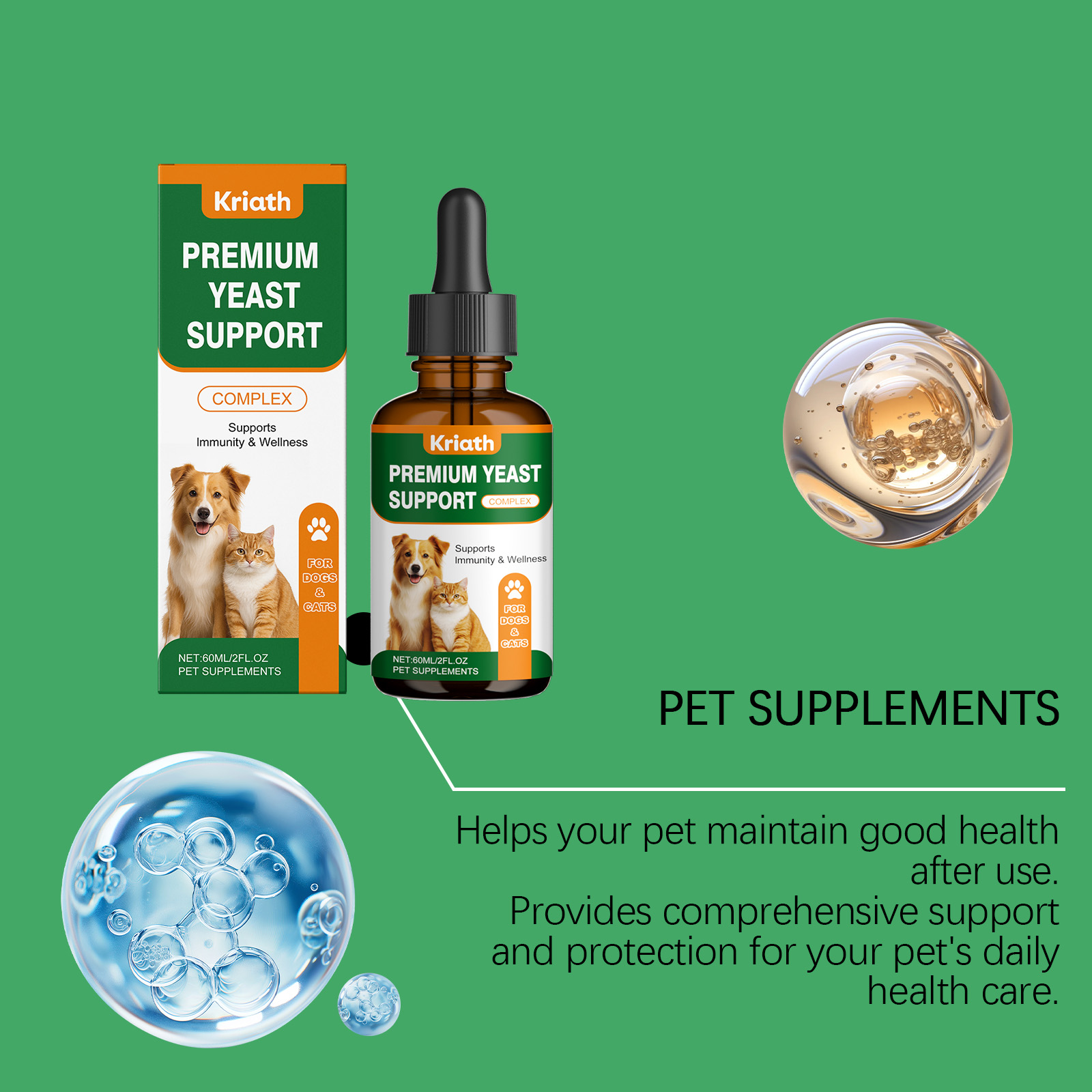 Kriath Pet - Cuidado Diário Suave para Desconforto de Pele em Animais de Estimação - Gotas Fáceis de Usar_voghion.com
