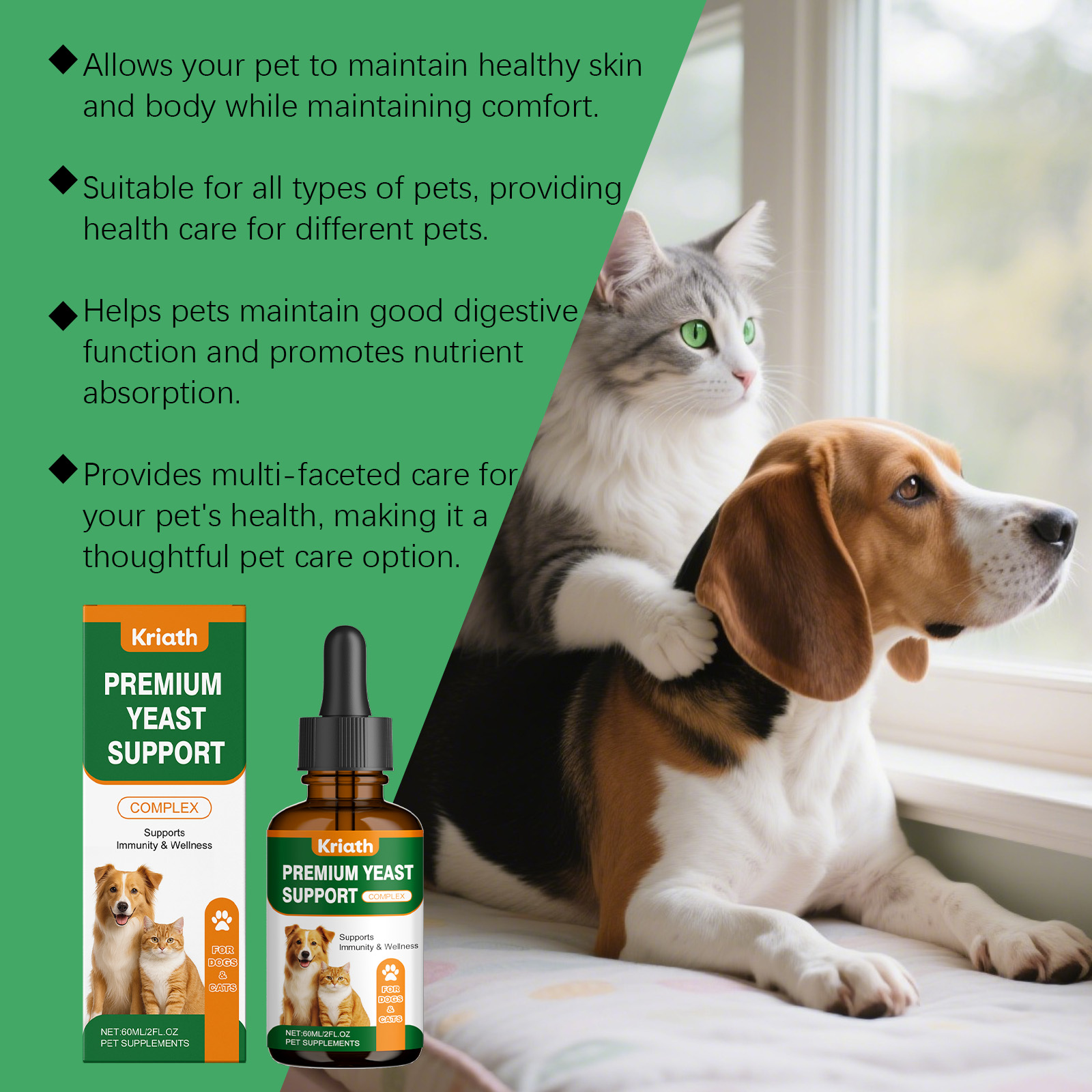 Kriath Pet - Cuidado Diário Suave para Desconforto de Pele em Animais de Estimação - Gotas Fáceis de Usar_voghion.com