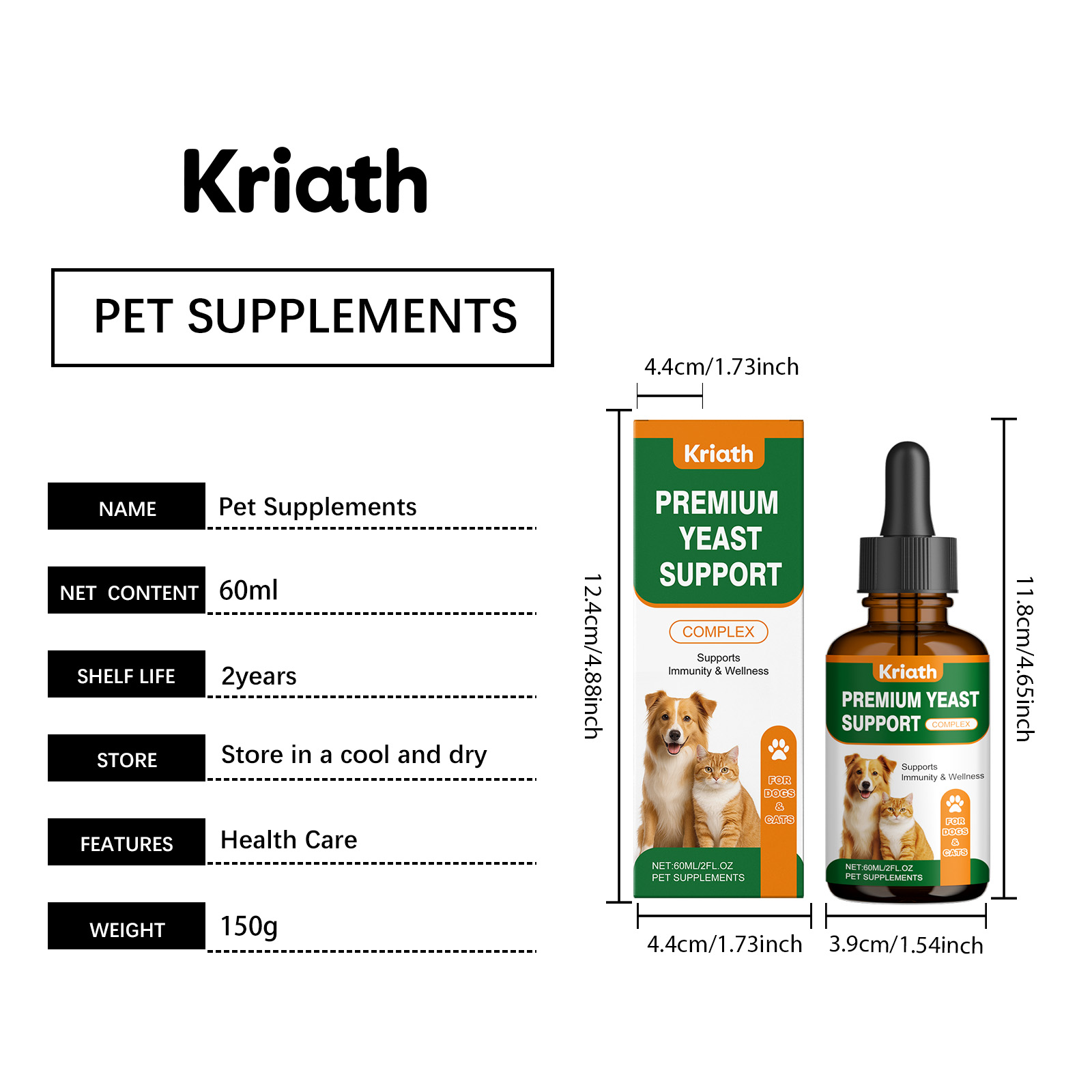 Kriath Pet - Cuidado Diário Suave para Desconforto de Pele em Animais de Estimação - Gotas Fáceis de Usar_voghion.com