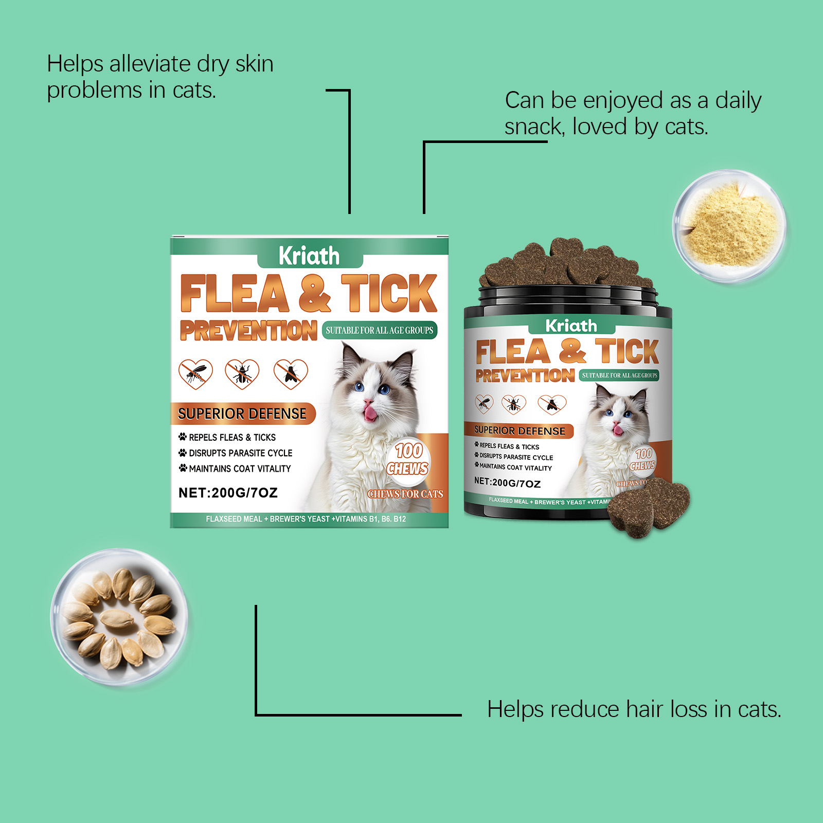 Cat Chewable Tablets For Glossy Fur And Daily Pet Skin Support_voghion.com