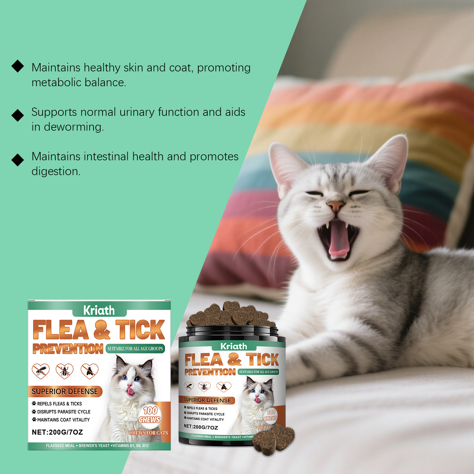 Cat Chewable Tablets For Glossy Fur And Daily Pet Skin Support_voghion.com