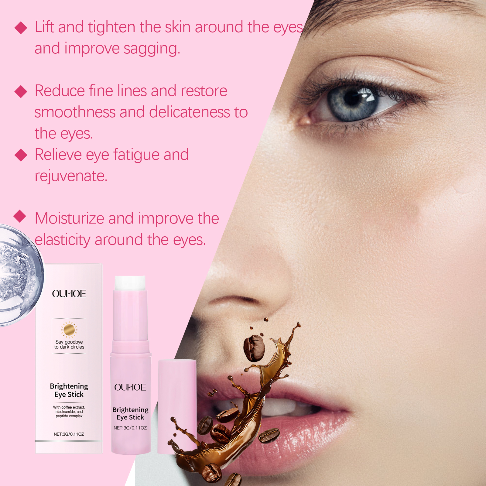 OUHOE Firming Eye Cream Stick Reduces Fine Lines Gentle Care Firming Eye Skin Hydrating Eye Cream Stick_voghion.com