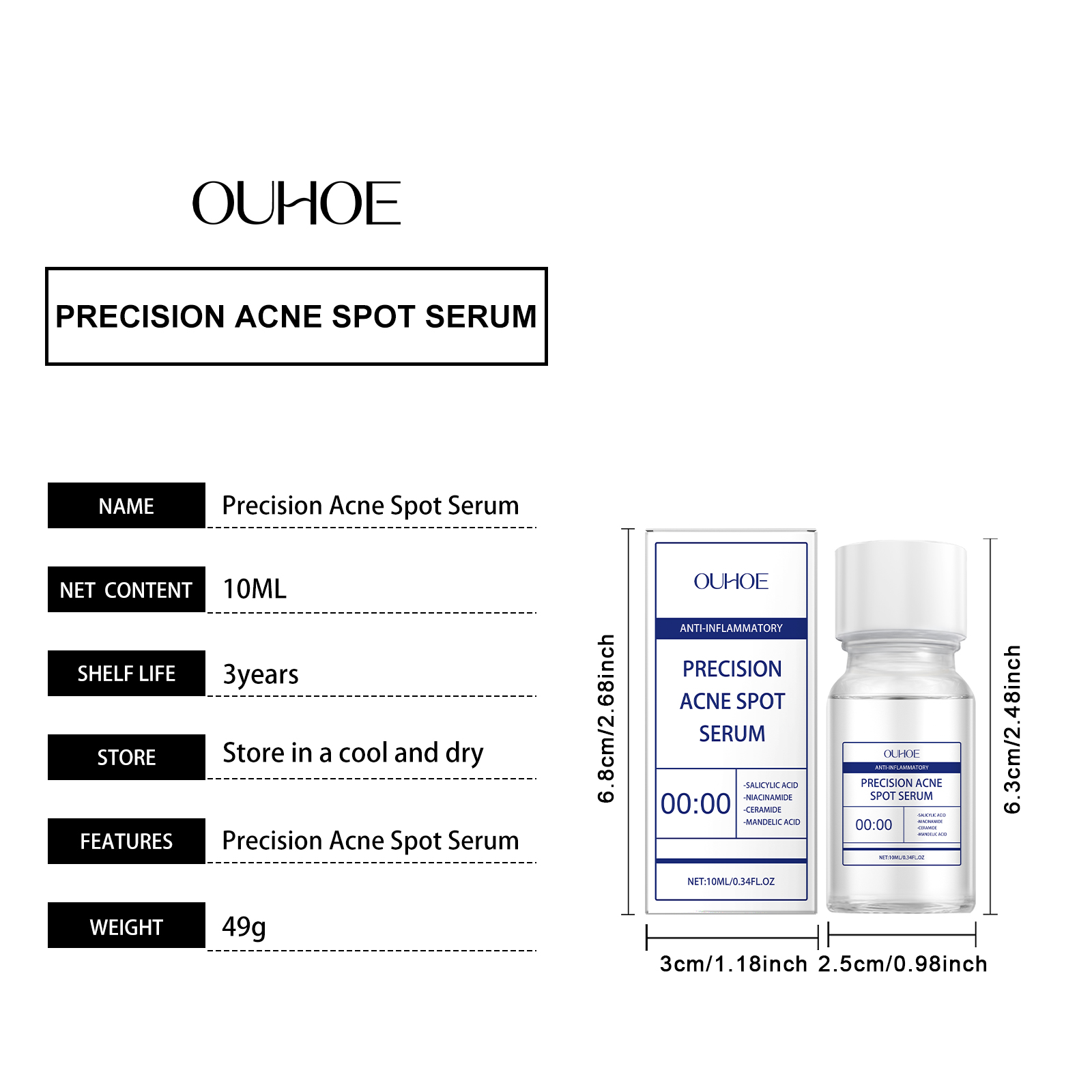 OUHOE Acne Essence Hydrates, Controls Oil, Refines Pores, Lighens Acnes, Improves Red Skin_voghion.com