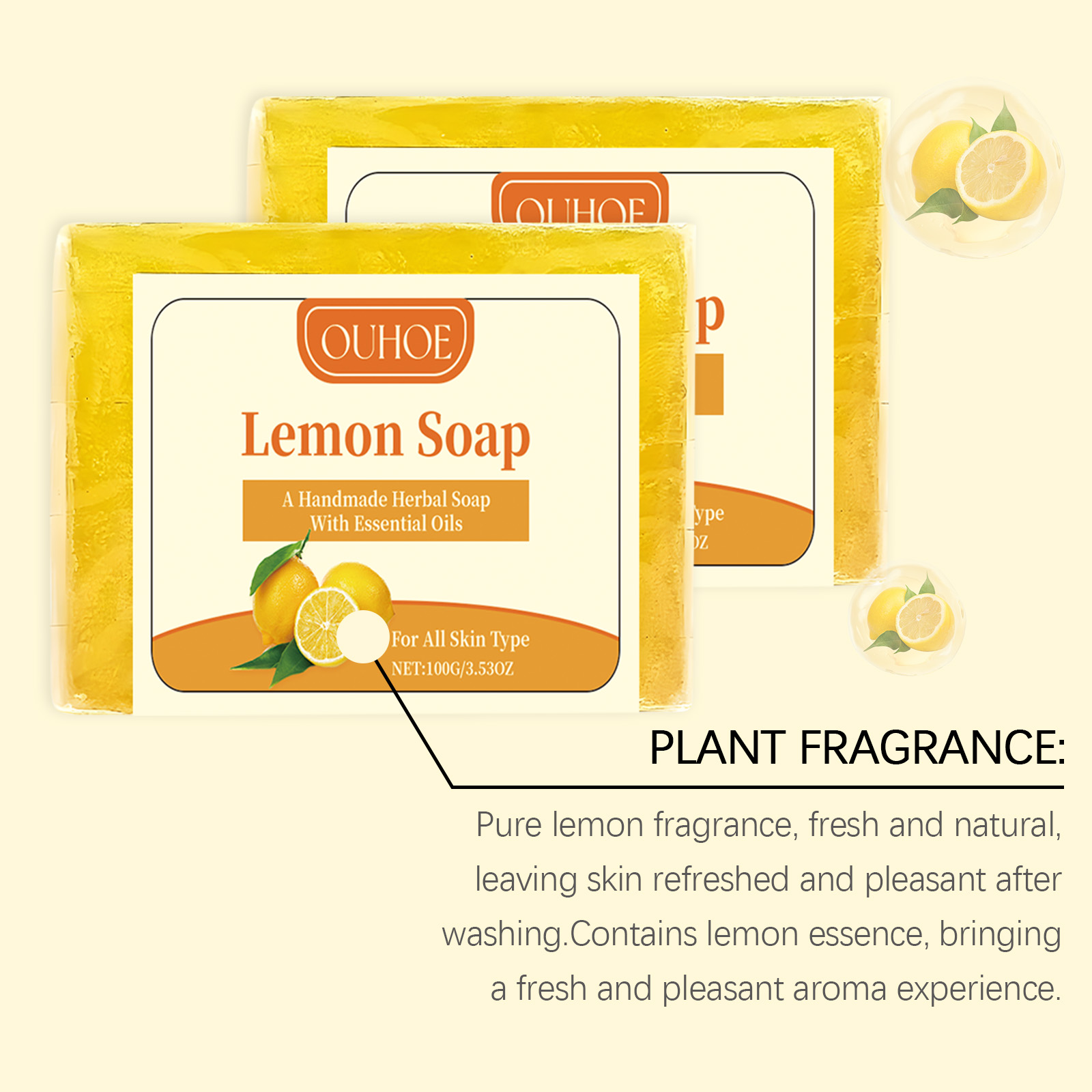 OUHOE Pure Lemon Soap Lemon Soap Vc Oil Removing Refreshing Cleansing Body Cleansing Bath Soap_voghion.com
