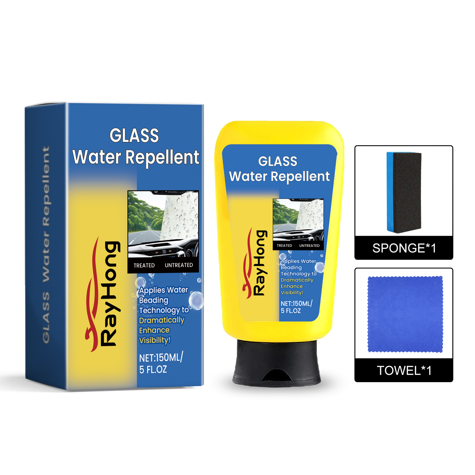 Rayhong Car Glass Oil Film Clean, Windows And Windshields Clean Anti-Rain And Anti-Fog Car Glass Cleaner
