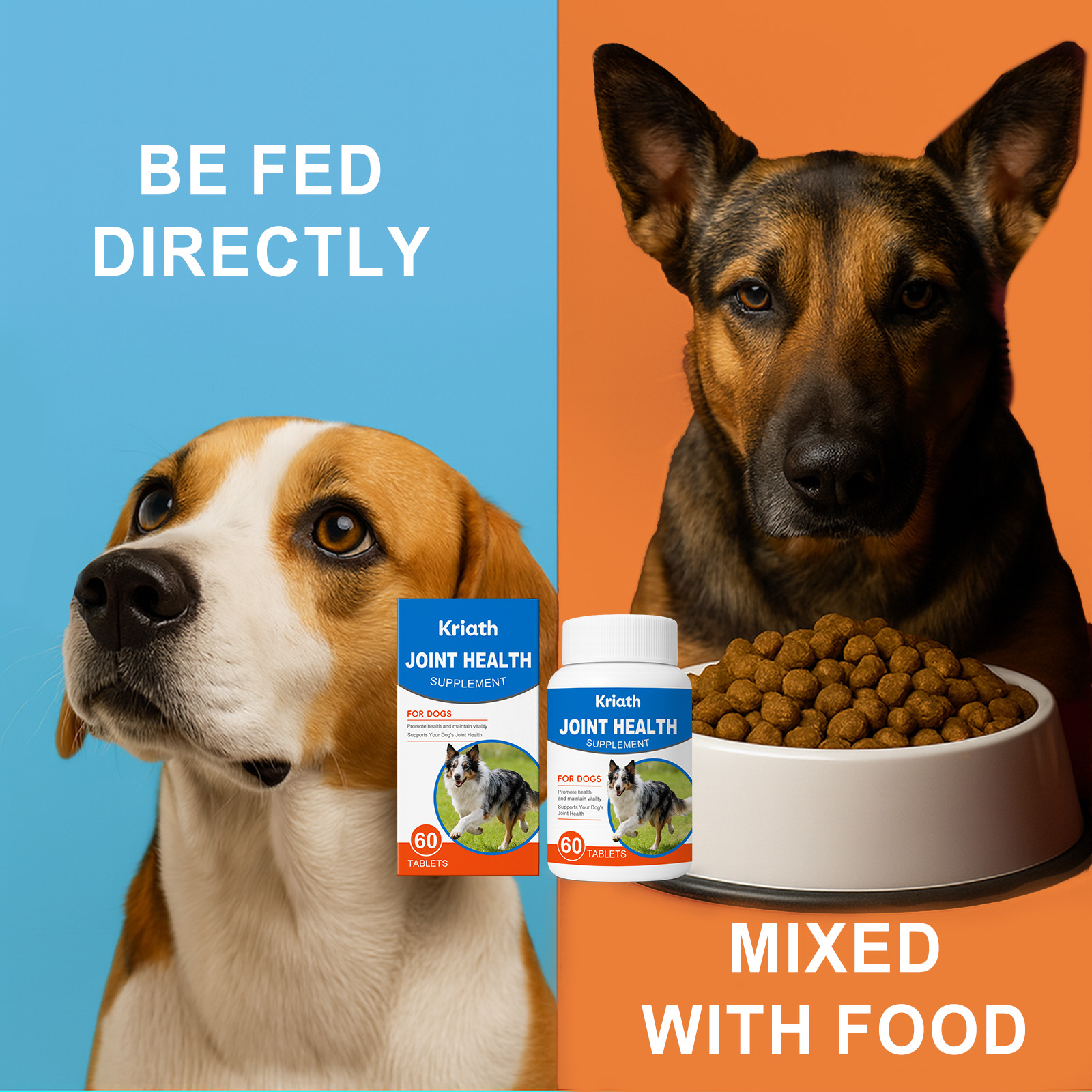 Comprimés Kriath, compléments alimentaires pour chiens, nourrissent et améliorent la vitalité articulaire et le confort quotidien._voghion.com