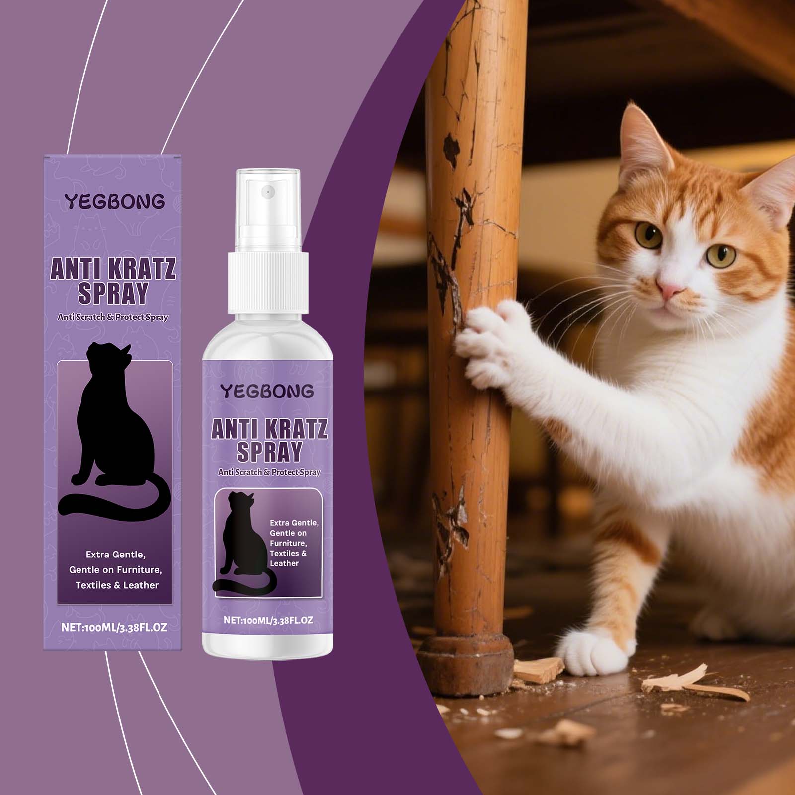 Yegbong Katzenspray gegen Kratzgefahren – Verhaltensführung – Möbelschutz – Für Familien mit mehreren Haustieren geeignet – Sanfte Formel_voghion.com