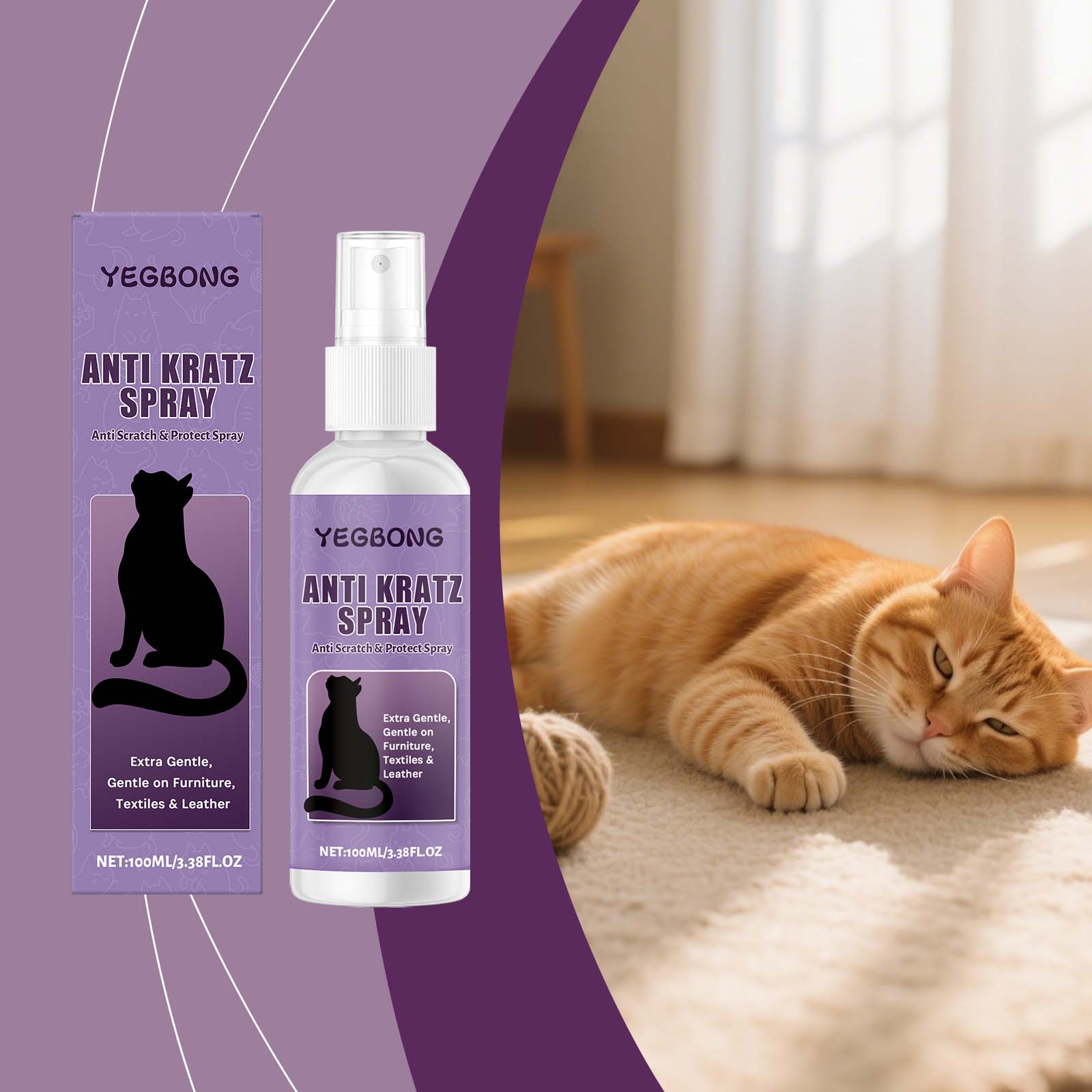 Yegbong Katzenspray gegen Kratzgefahren – Verhaltensführung – Möbelschutz – Für Familien mit mehreren Haustieren geeignet – Sanfte Formel_voghion.com