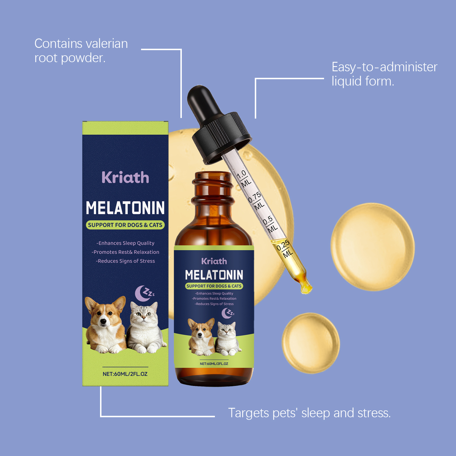 Rustgevende druppels voor kat en hond voor slaap en verzorging_voghion.com