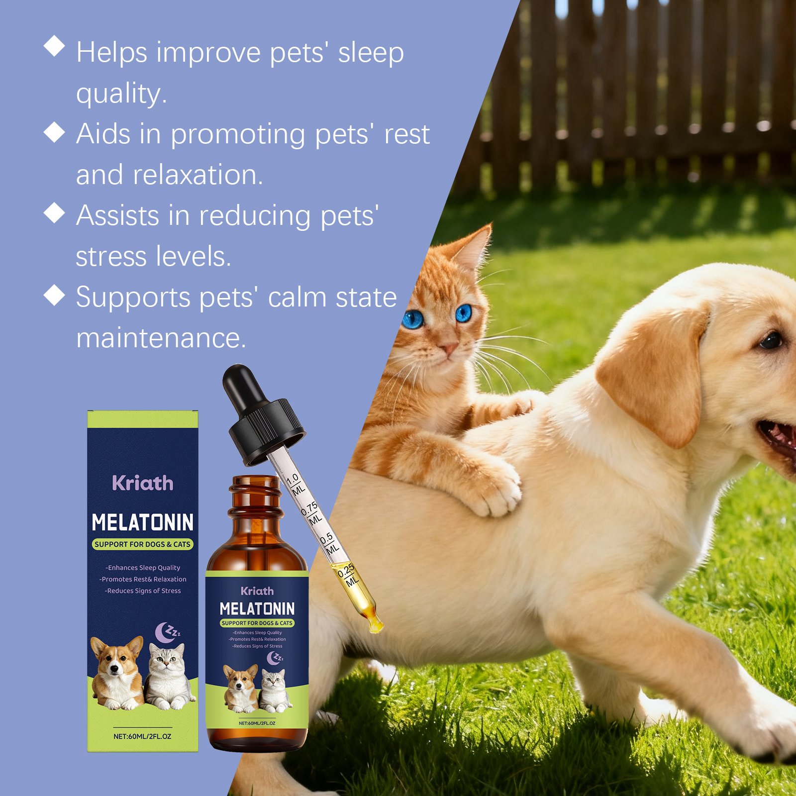 Rustgevende druppels voor kat en hond voor slaap en verzorging_voghion.com