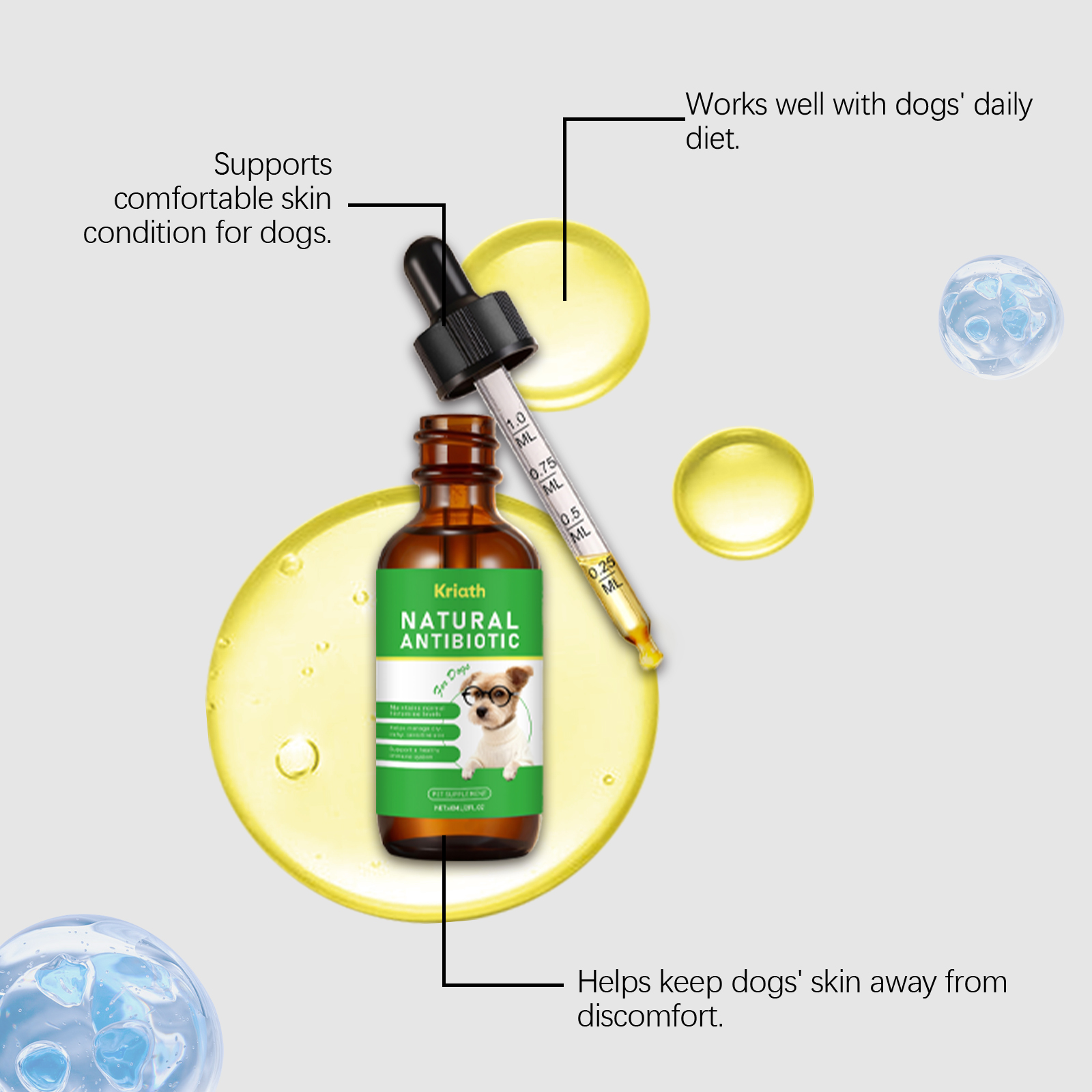 Kriath Dog Herbal Formula Gocce per la cura delicata della pelle, nutrimento, comfort e vitalità_voghion.com