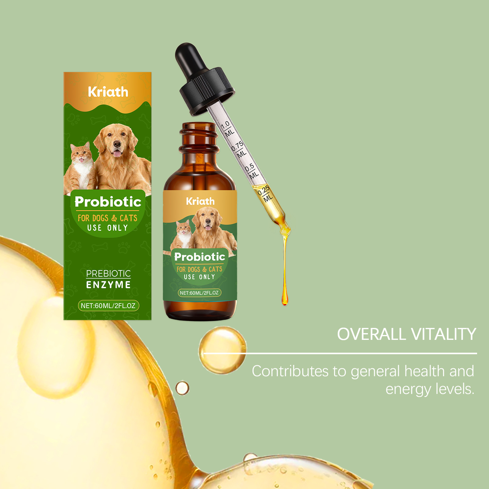 Gotas probióticas líquidas para perros y gatos digestión_voghion.com