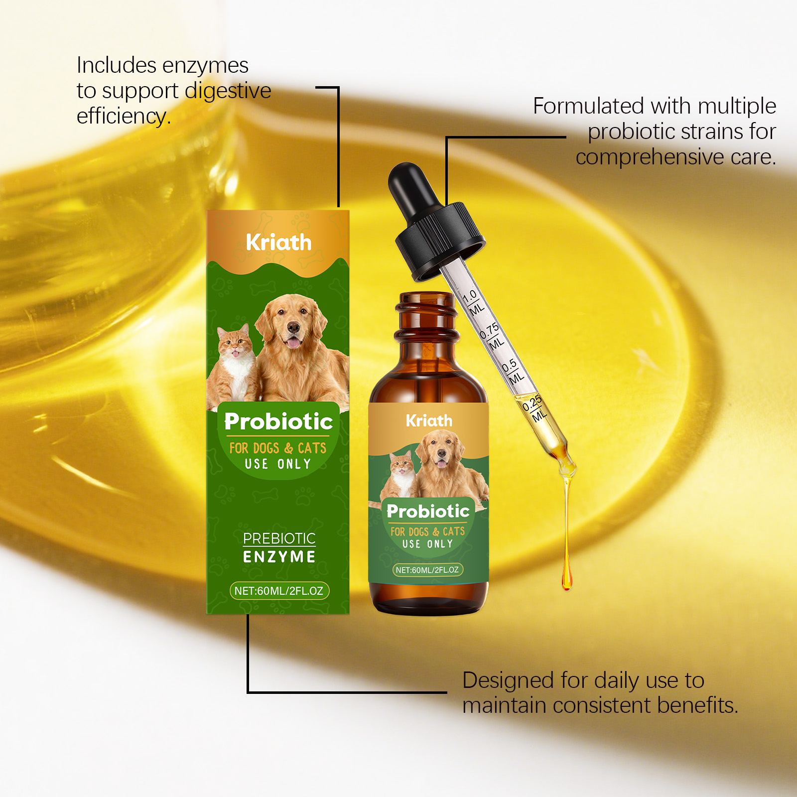 Gotas probióticas líquidas para perros y gatos digestión_voghion.com