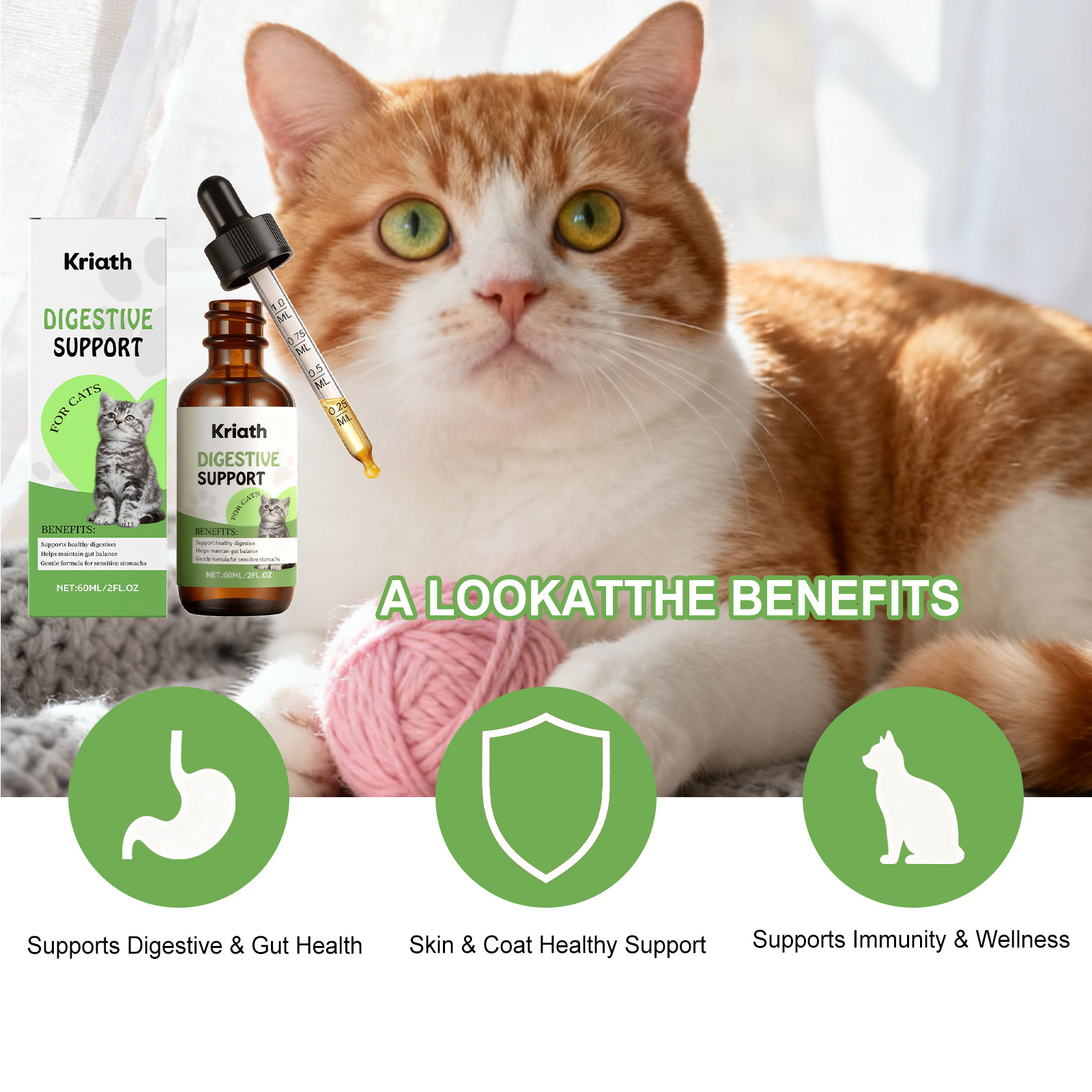 Kriath Cat Digestive Health Drops Gentle Nutrient Absorption Aid_voghion.com