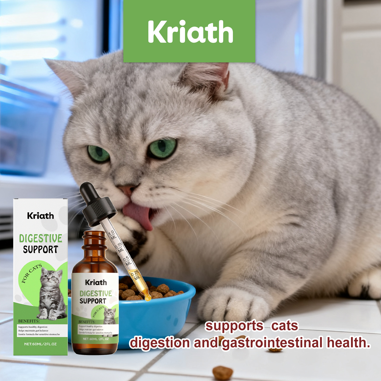 Kriath Cat Intestinal Care Drops Gentle Nourishing Boost Nutrition Easy Absorption Convenient Daily Supplement_voghion.com