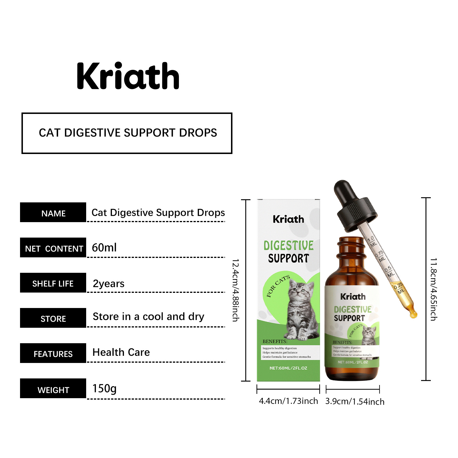 Kriath Cat Digestive Health Drops Gentle Nutrient Absorption Aid_voghion.com