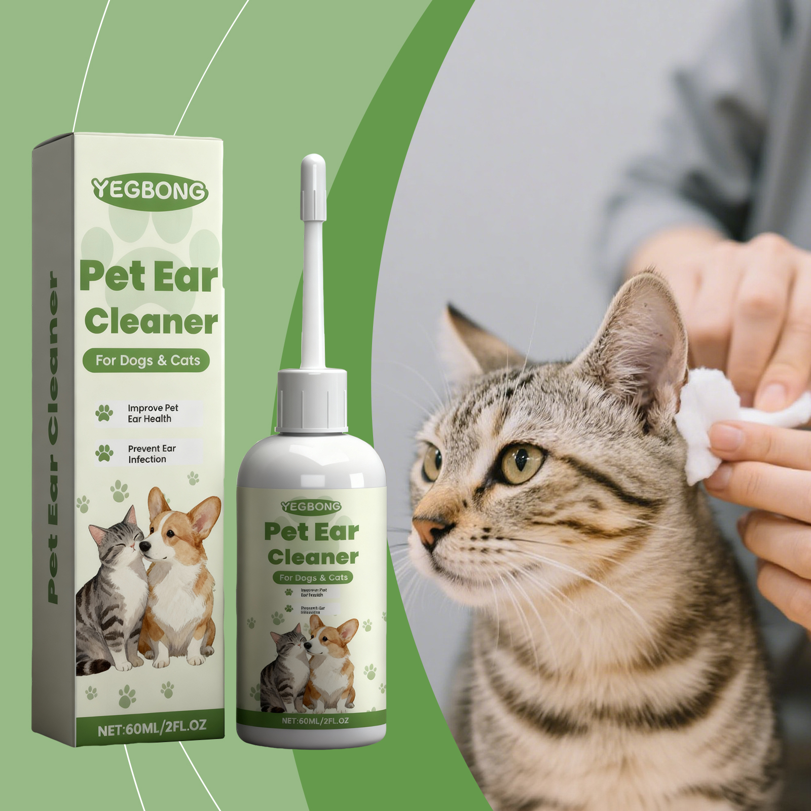 Yegbong Solution nettoyante douce et anti-odeurs pour chats et chiens, soin quotidien universel des oreilles des animaux de compagnie_voghion.com