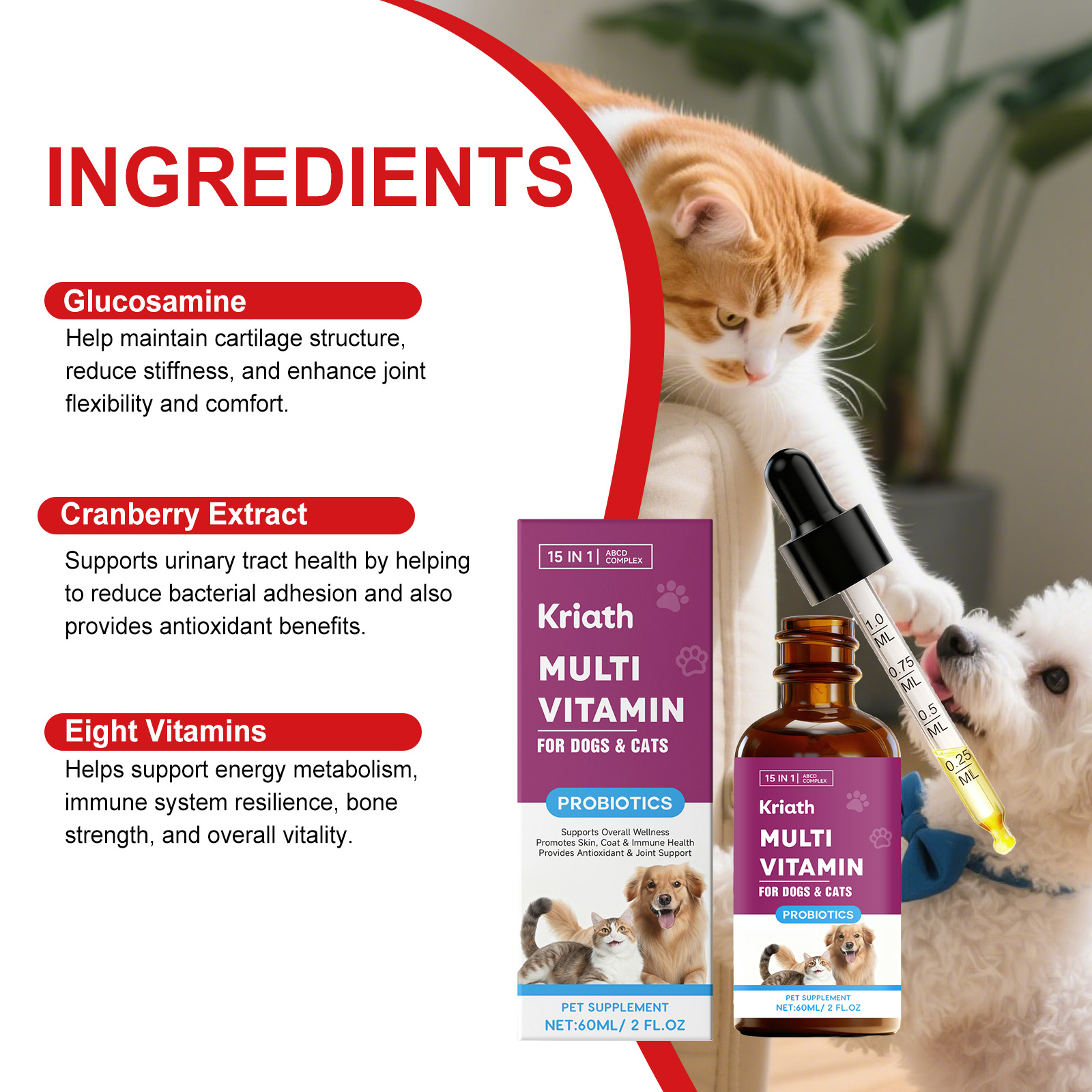 Kriath Cat And Dog Multivitamin Drops Joint Care Flexibility Immunity Pet Vitamin Oral Liquid_voghion.com