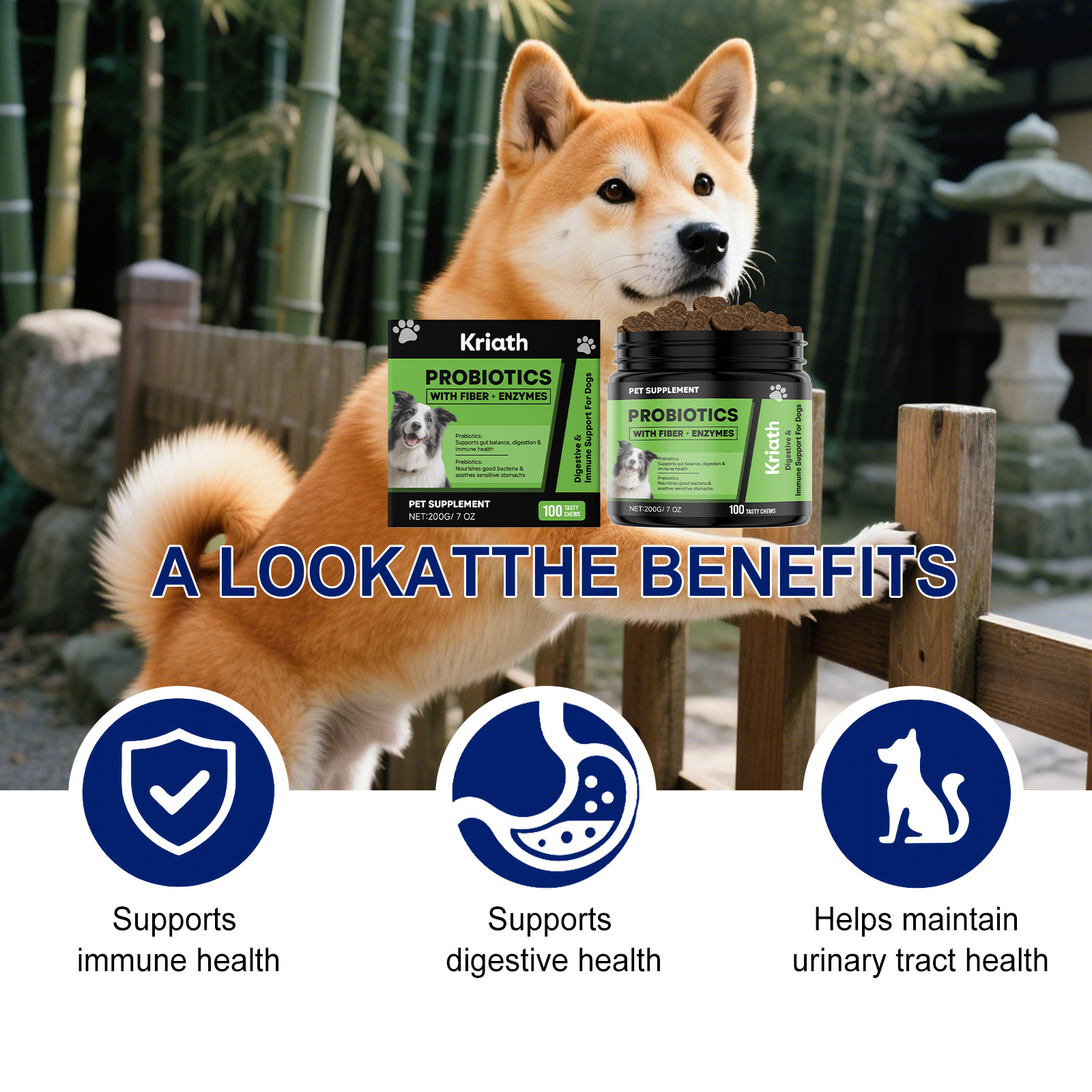 Kriath Probiotic Soft Chews For Dogs Gentle Digestive Support_voghion.com