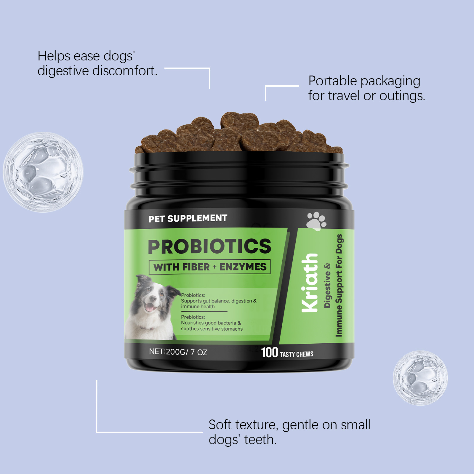 Kriath Probiotic Soft Chews For Dogs Gentle Digestive Support_voghion.com