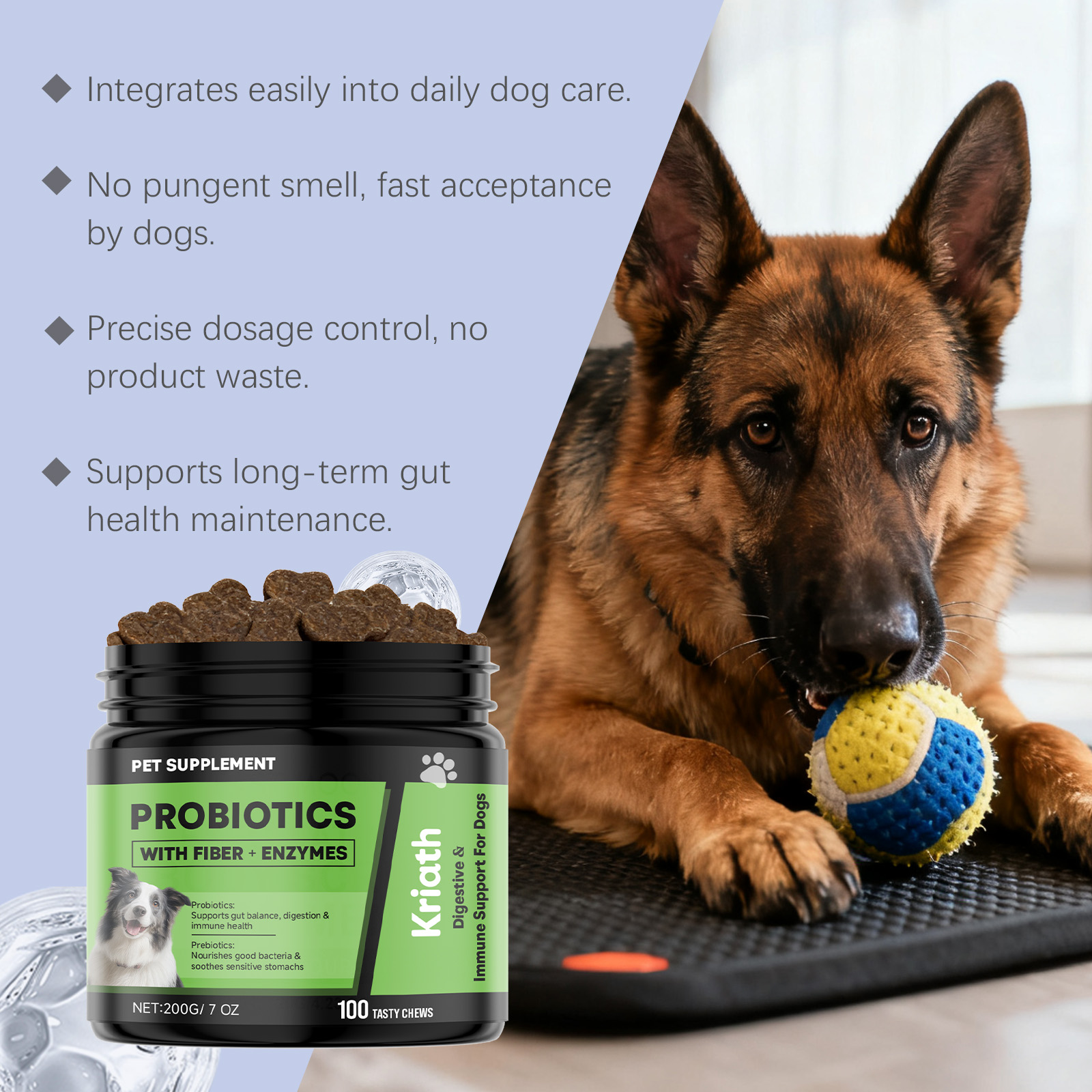 Kriath Probiotic Soft Chews For Dogs Gentle Digestive Support_voghion.com