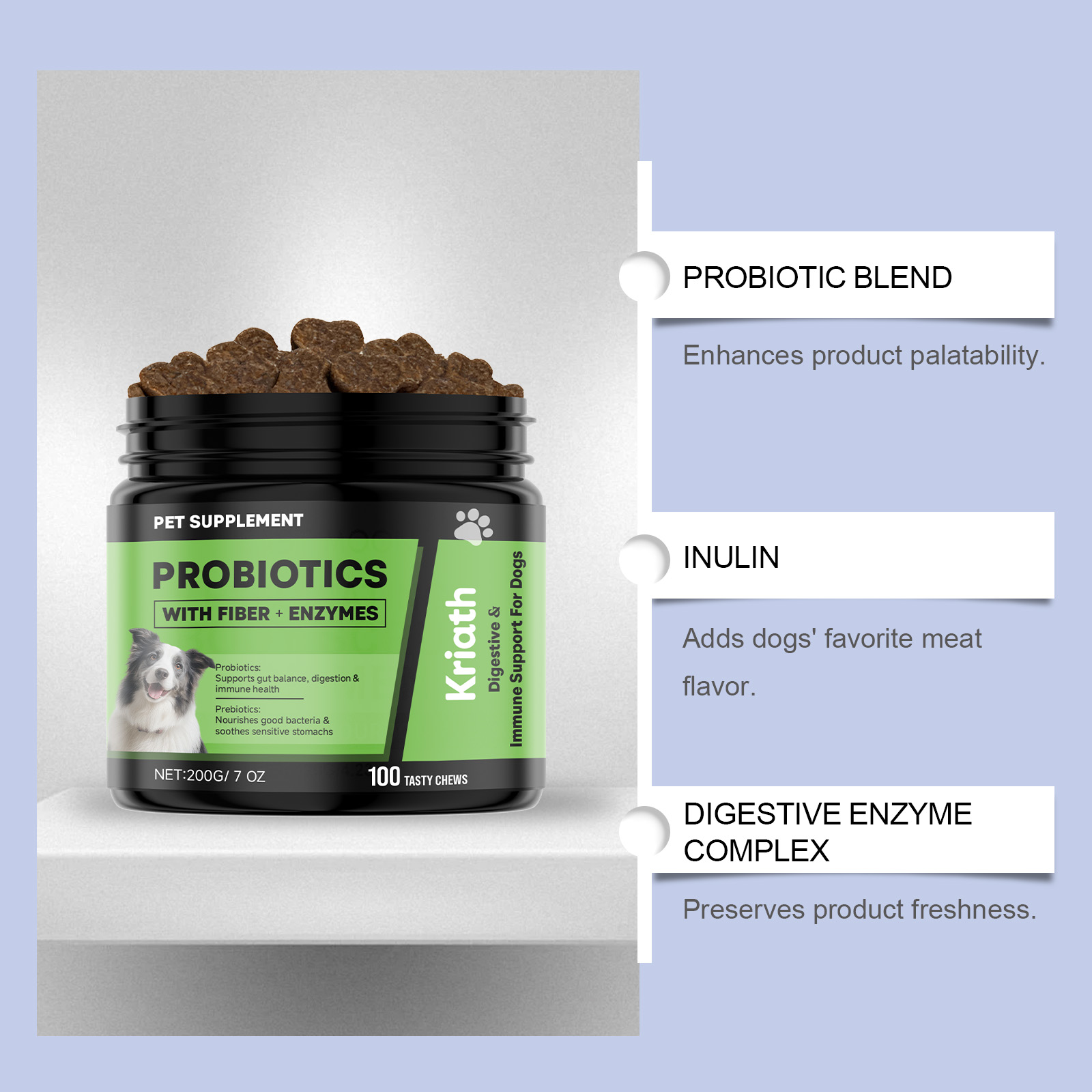 Kriath Probiotic Soft Chews For Dogs Gentle Digestive Support_voghion.com