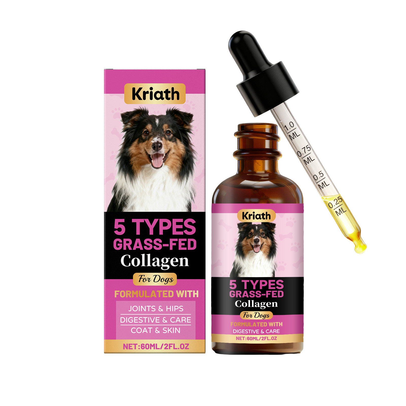 Gotas de colágeno para perros Kriath, cuidado suave para la piel y las articulaciones, apto para mascotas de todas las edades._voghion.com