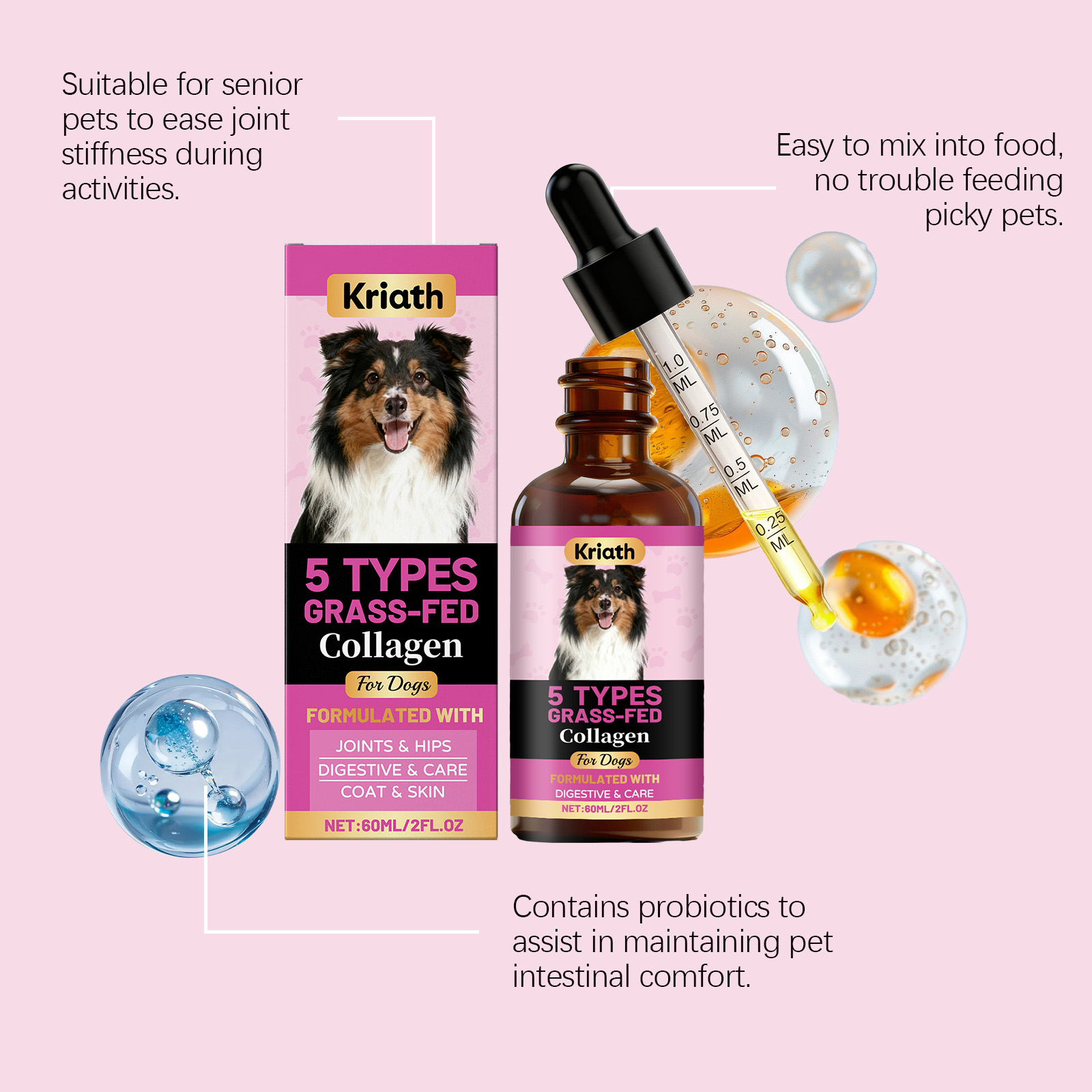 Kriath gotas de colágeno para perros cuidado articular y pelo_voghion.com