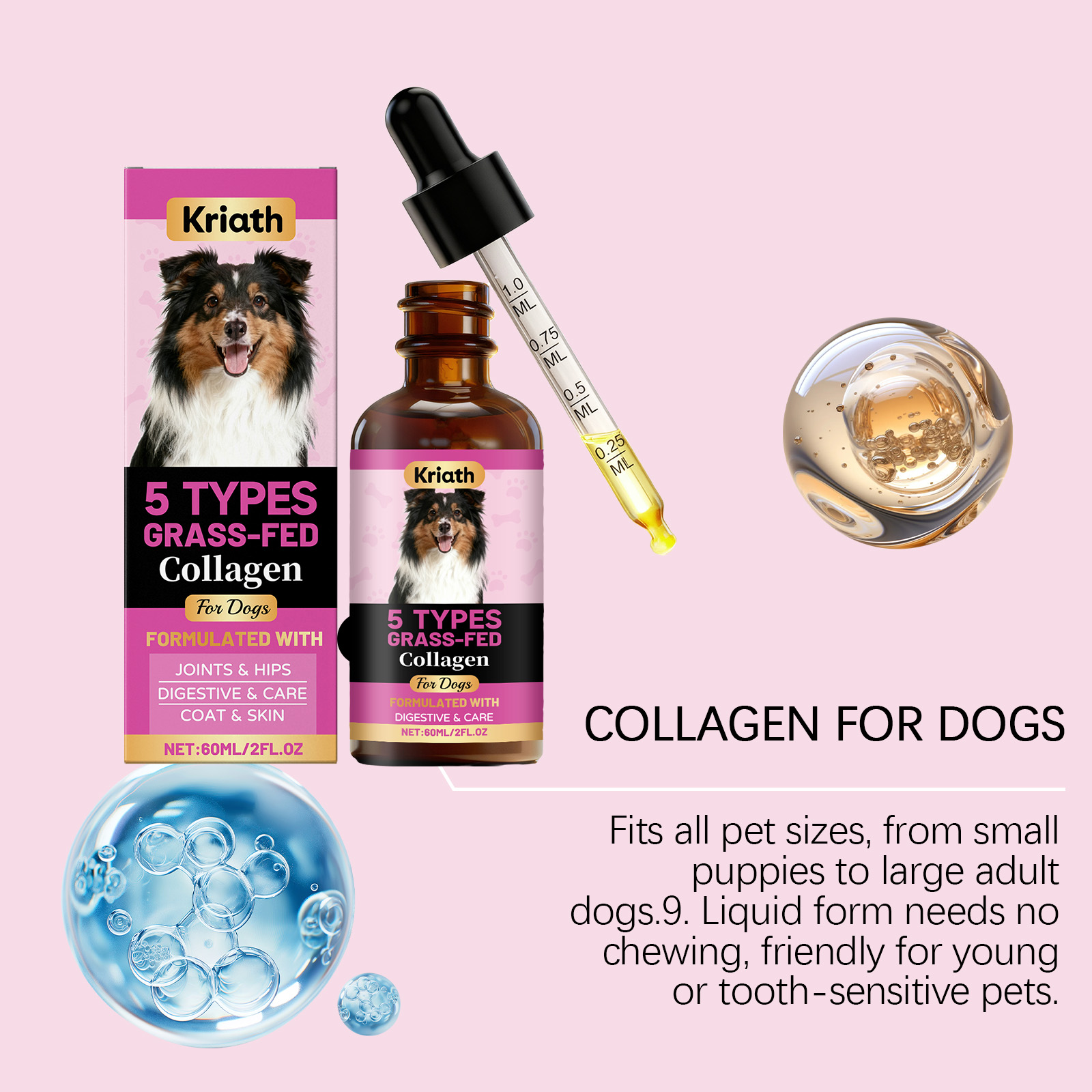 Kriath gotas de colágeno para perros cuidado articular y pelo_voghion.com