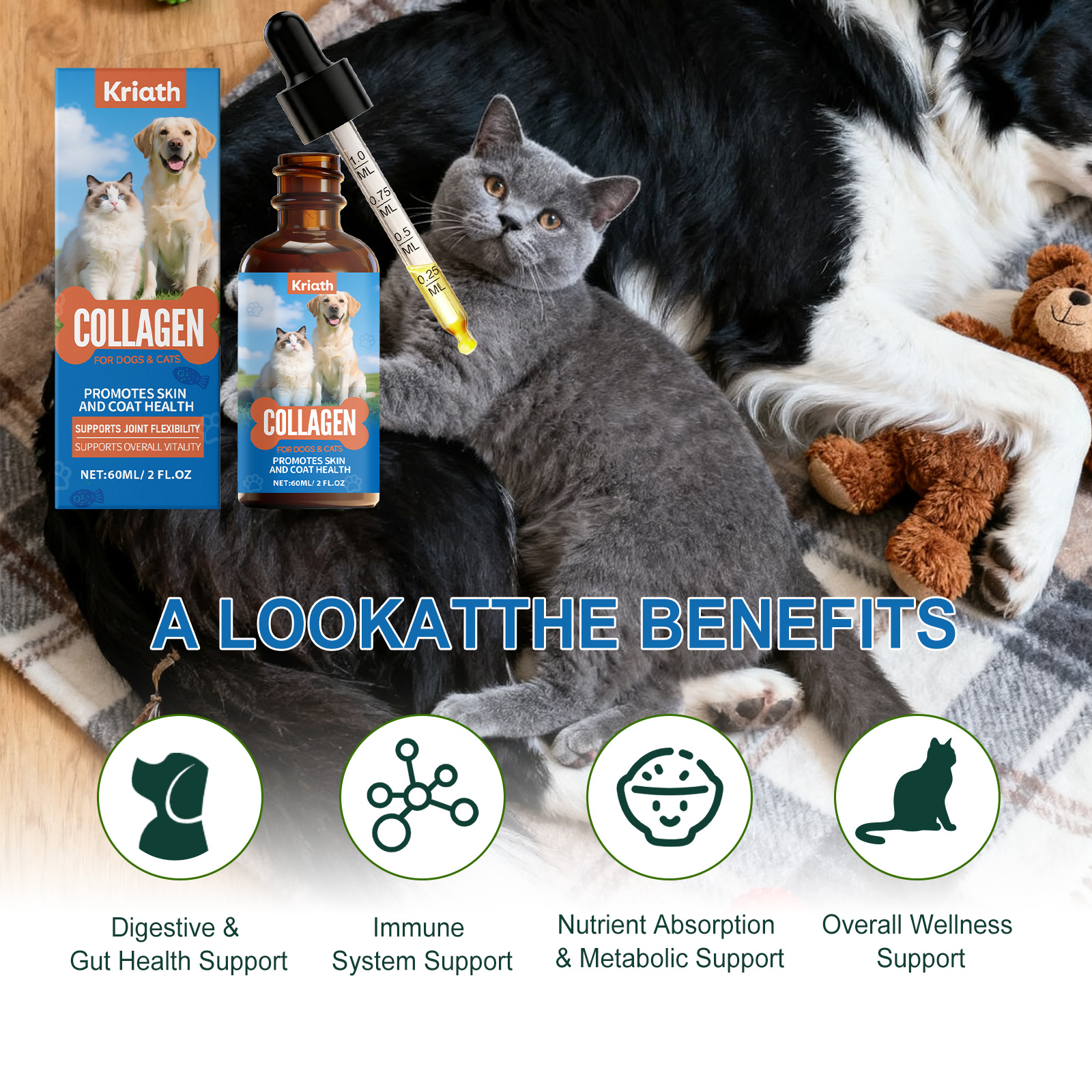 Vloeibare collageen druppels voor honden en katten supplement_voghion.com