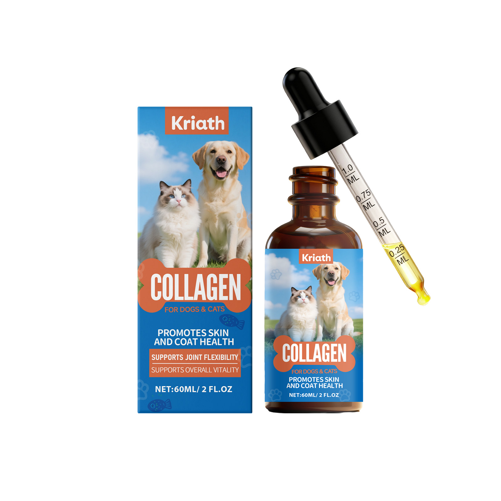 Kriath Liquid Collagen Drops For Cats And Dogs Gentle Formula Daily Pet Nutritional Supplement_voghion.com