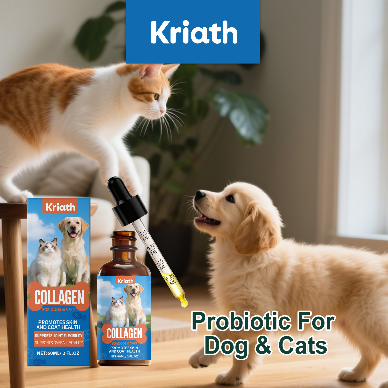 Vloeibare collageen druppels voor honden en katten supplement_voghion.com