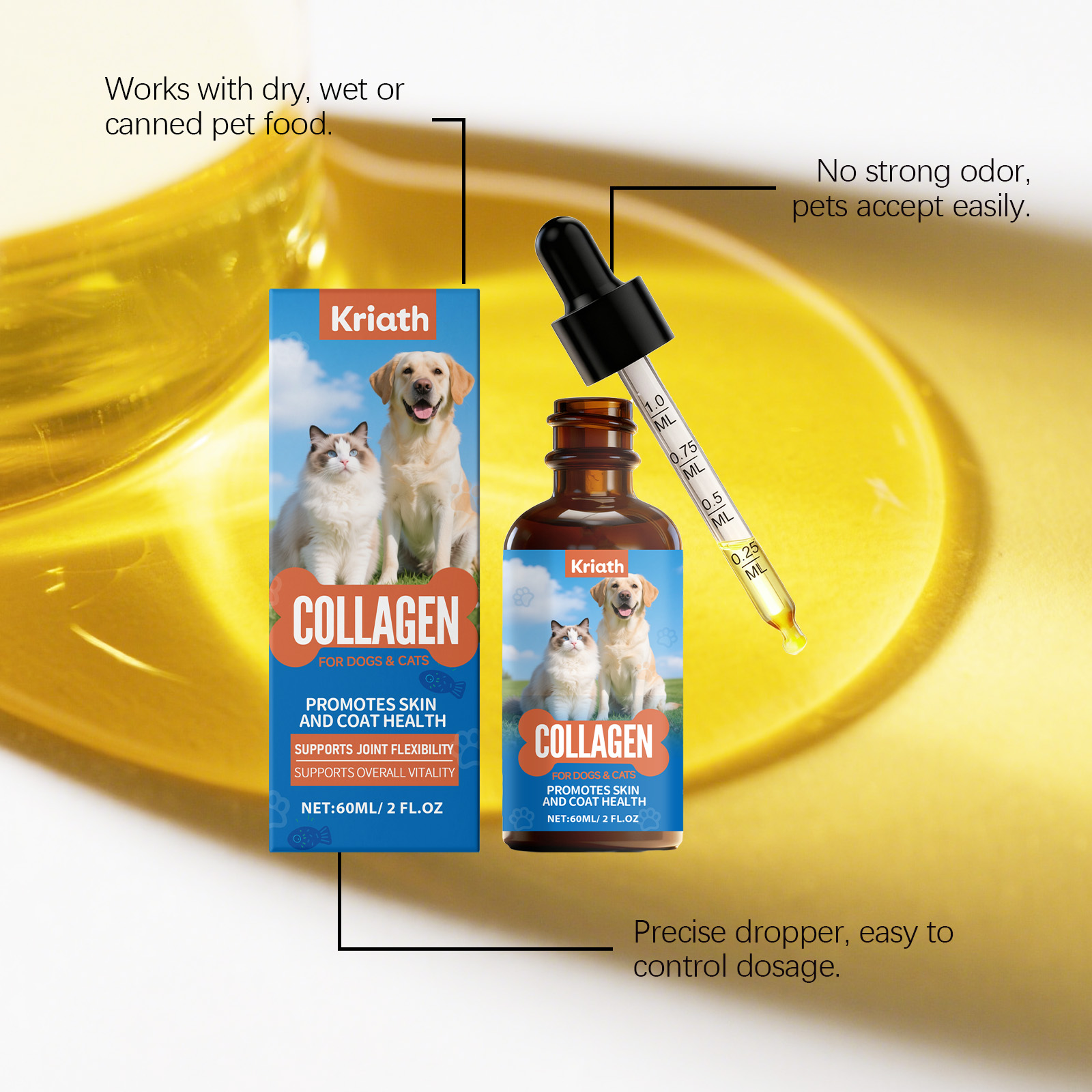 Vloeibare collageen druppels voor honden en katten supplement_voghion.com