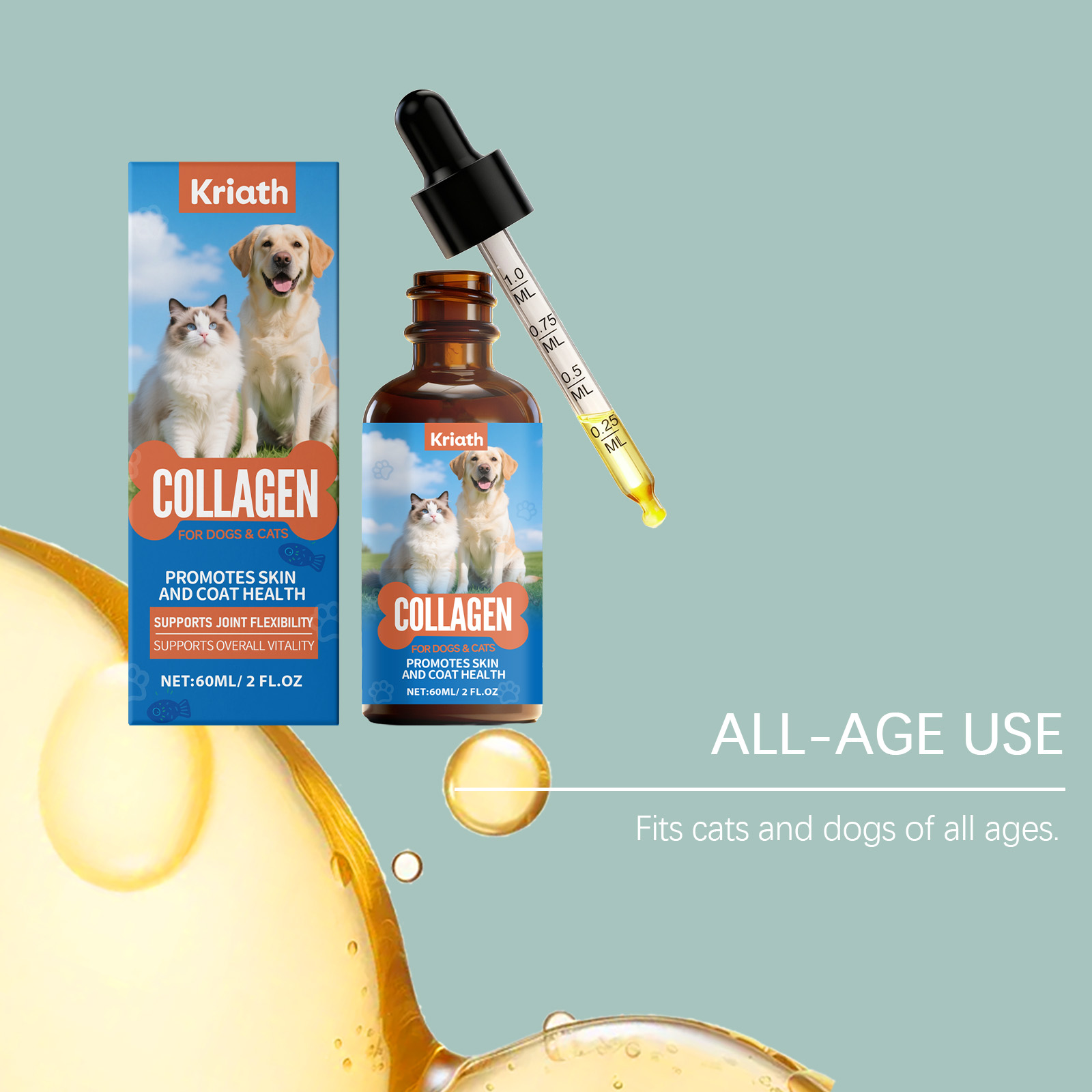 Vloeibare collageen druppels voor honden en katten supplement_voghion.com