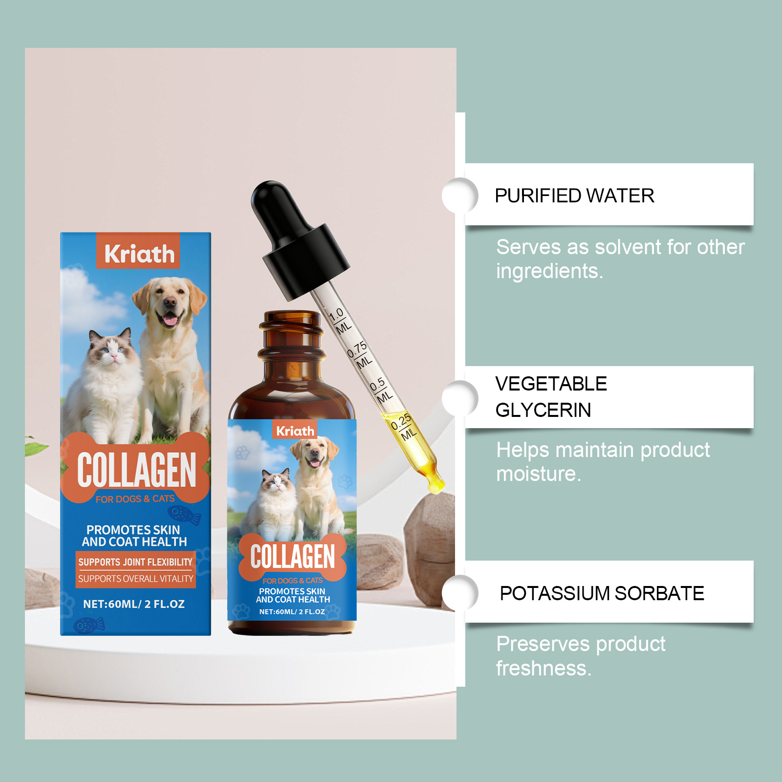 Vloeibare collageen druppels voor honden en katten supplement_voghion.com