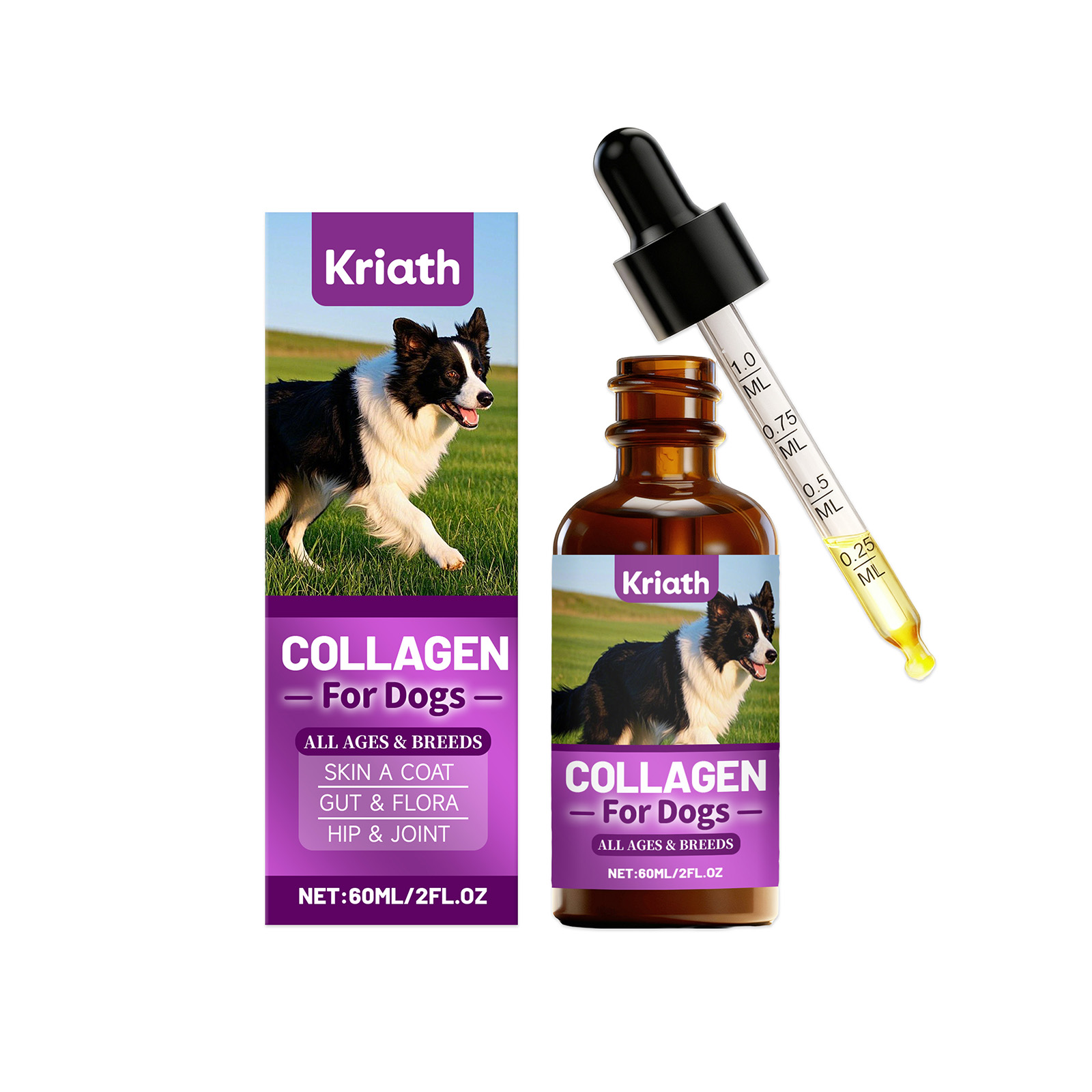 Kriath Collagen For Dogs Gentle Skin, Coat, And Joint Care Easy Absorption Drops_voghion.com