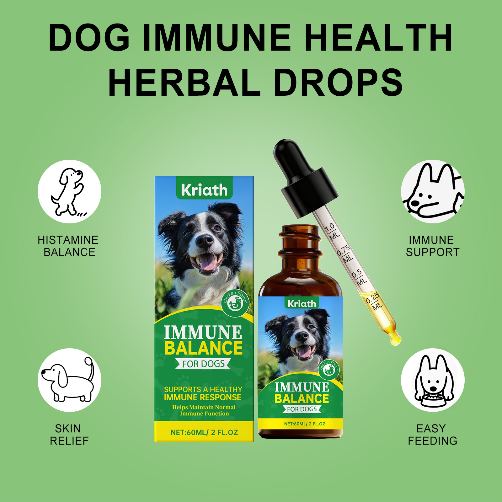 Kriath Cuidado Suave para o Corpo e a Pele do Seu Cão - Suplemento Diário em Gotas, Confortável e Ideal para o Cuidado da Pele._voghion.com