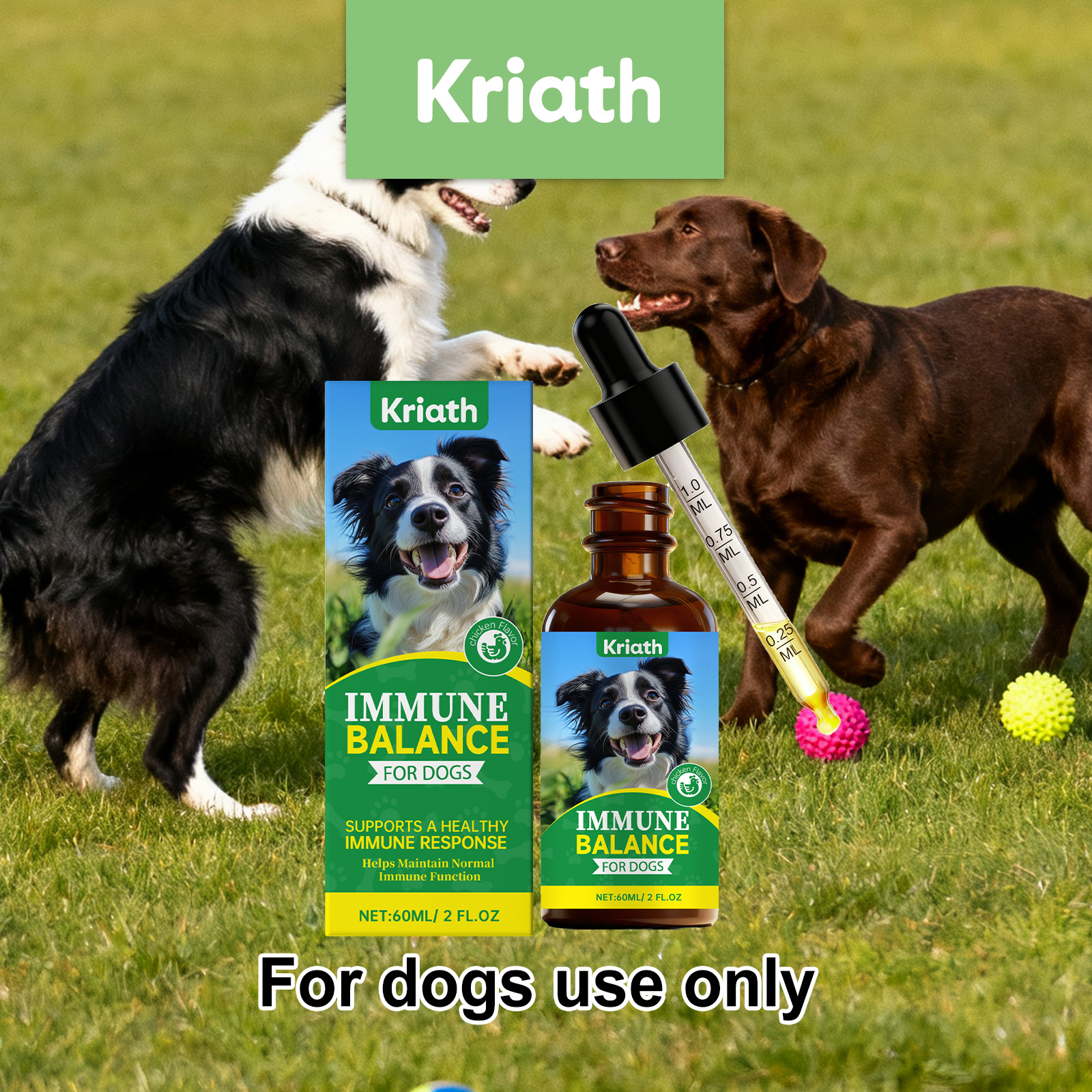 Kriath Cuidado Suave para o Corpo e a Pele do Seu Cão - Suplemento Diário em Gotas, Confortável e Ideal para o Cuidado da Pele._voghion.com