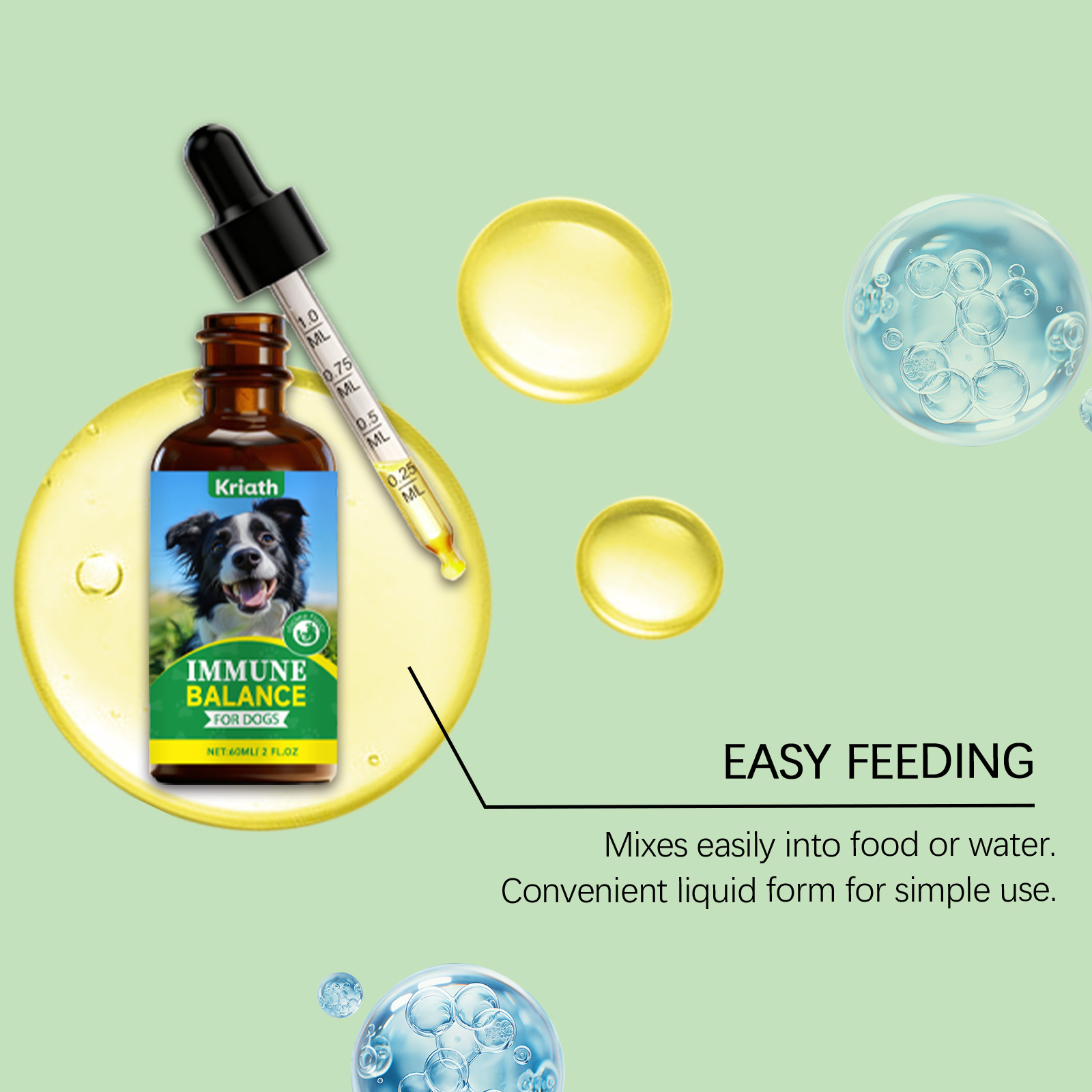 Kriath Cuidado Suave para o Corpo e a Pele do Seu Cão - Suplemento Diário em Gotas, Confortável e Ideal para o Cuidado da Pele._voghion.com