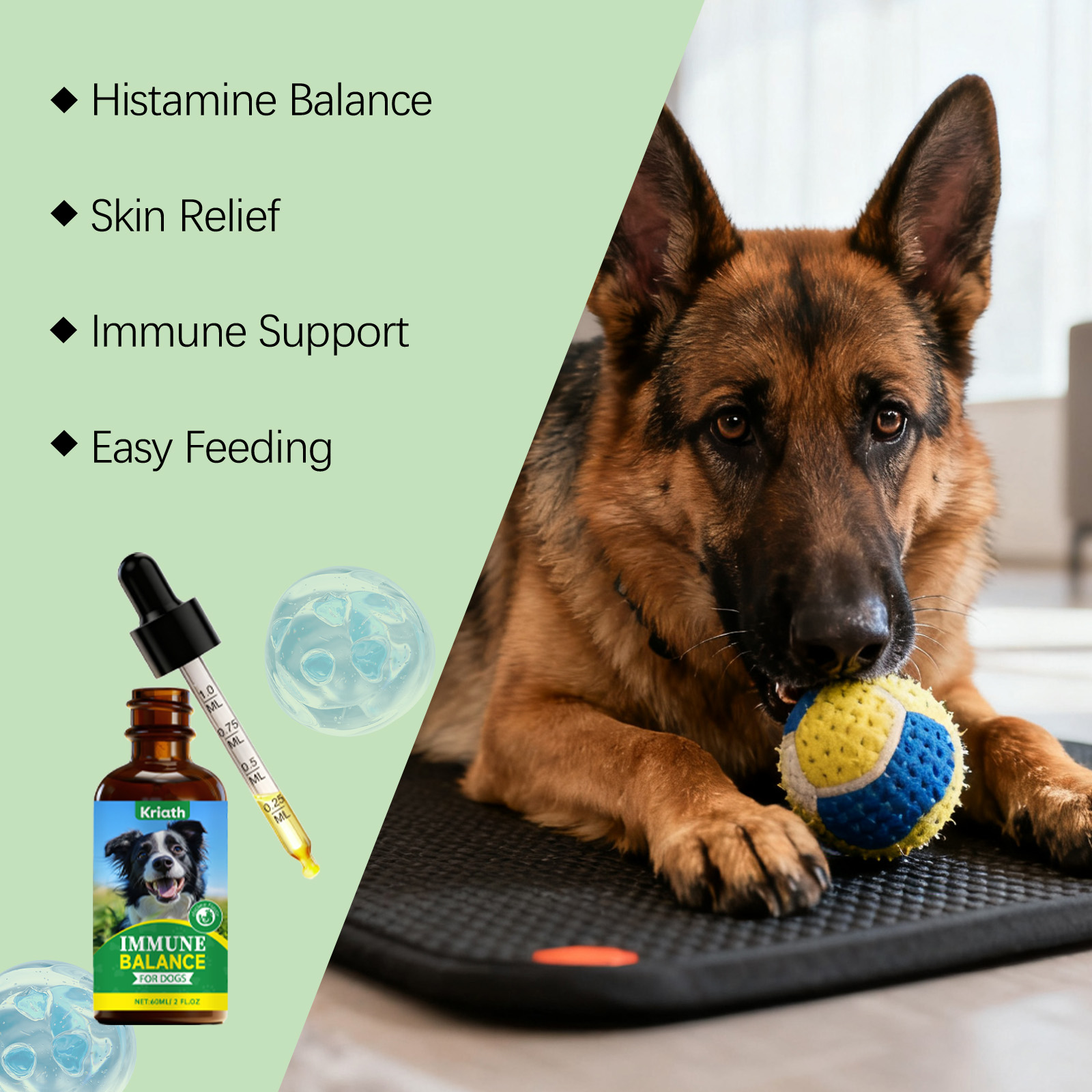 Kriath Cuidado Suave para o Corpo e a Pele do Seu Cão - Suplemento Diário em Gotas, Confortável e Ideal para o Cuidado da Pele._voghion.com