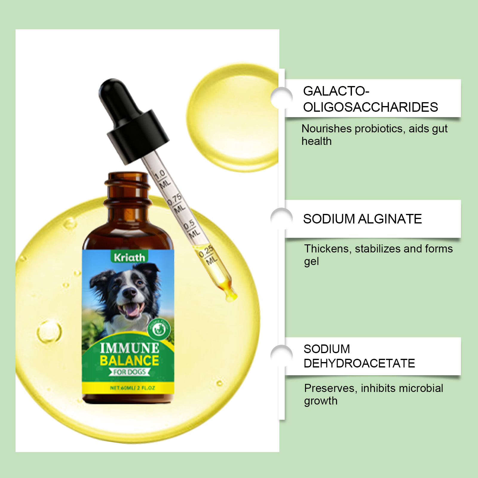 Kriath Cuidado Suave para o Corpo e a Pele do Seu Cão - Suplemento Diário em Gotas, Confortável e Ideal para o Cuidado da Pele._voghion.com