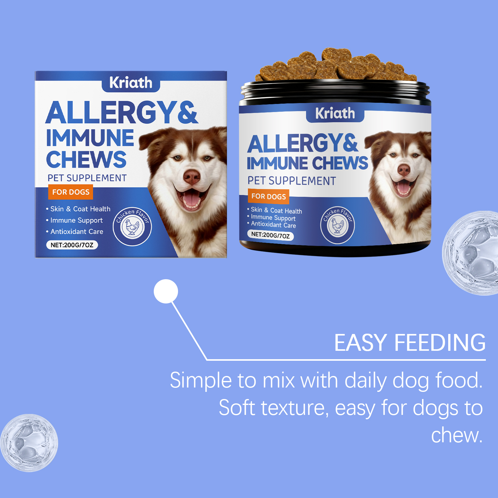 Kriath Dog: Grânulos macios, suaves e nutritivos para o cuidado da pele do seu pet._voghion.com