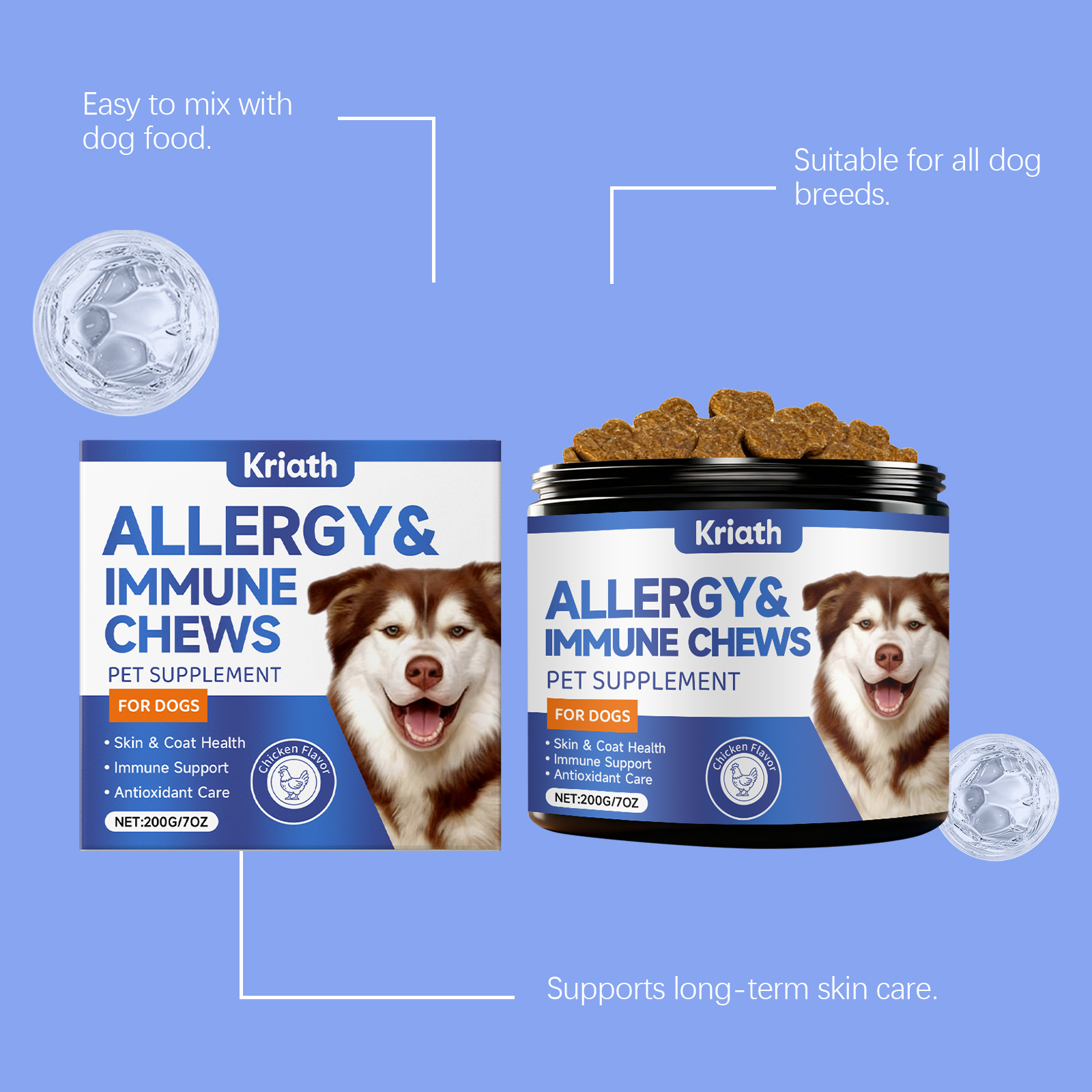 Kriath Dog: Grânulos macios, suaves e nutritivos para o cuidado da pele do seu pet._voghion.com