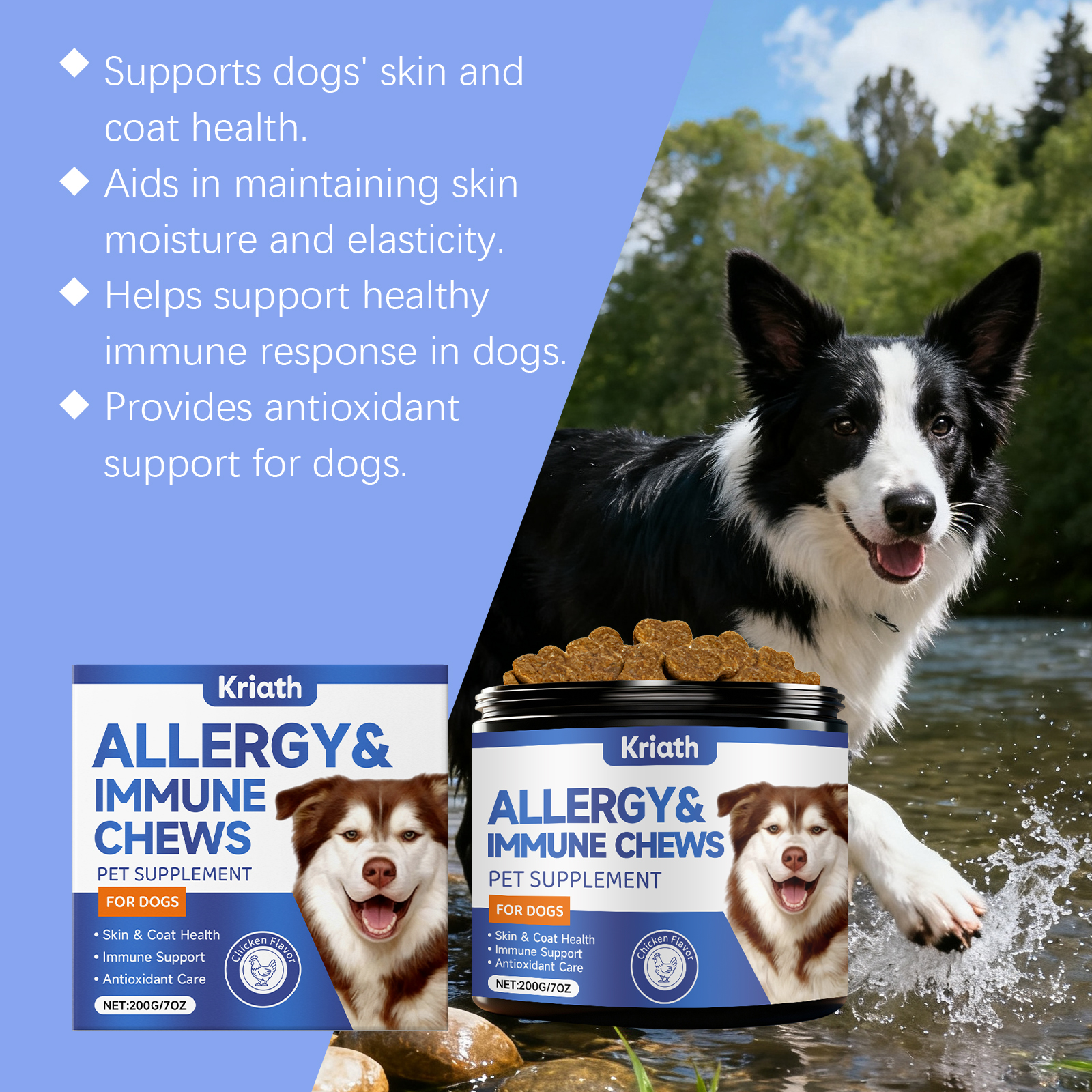 Kriath Dog: Grânulos macios, suaves e nutritivos para o cuidado da pele do seu pet._voghion.com