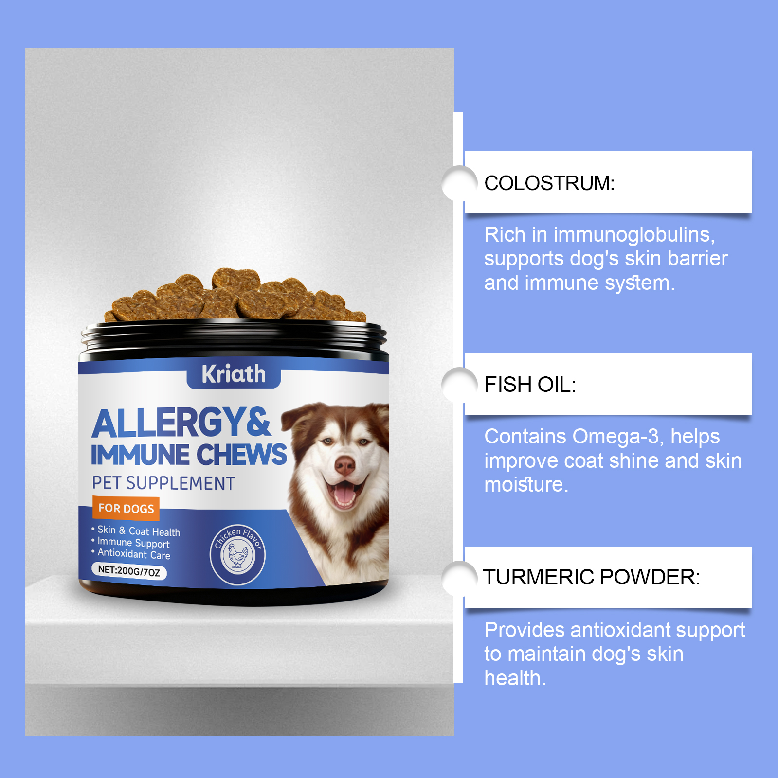 Kriath Dog: Grânulos macios, suaves e nutritivos para o cuidado da pele do seu pet._voghion.com