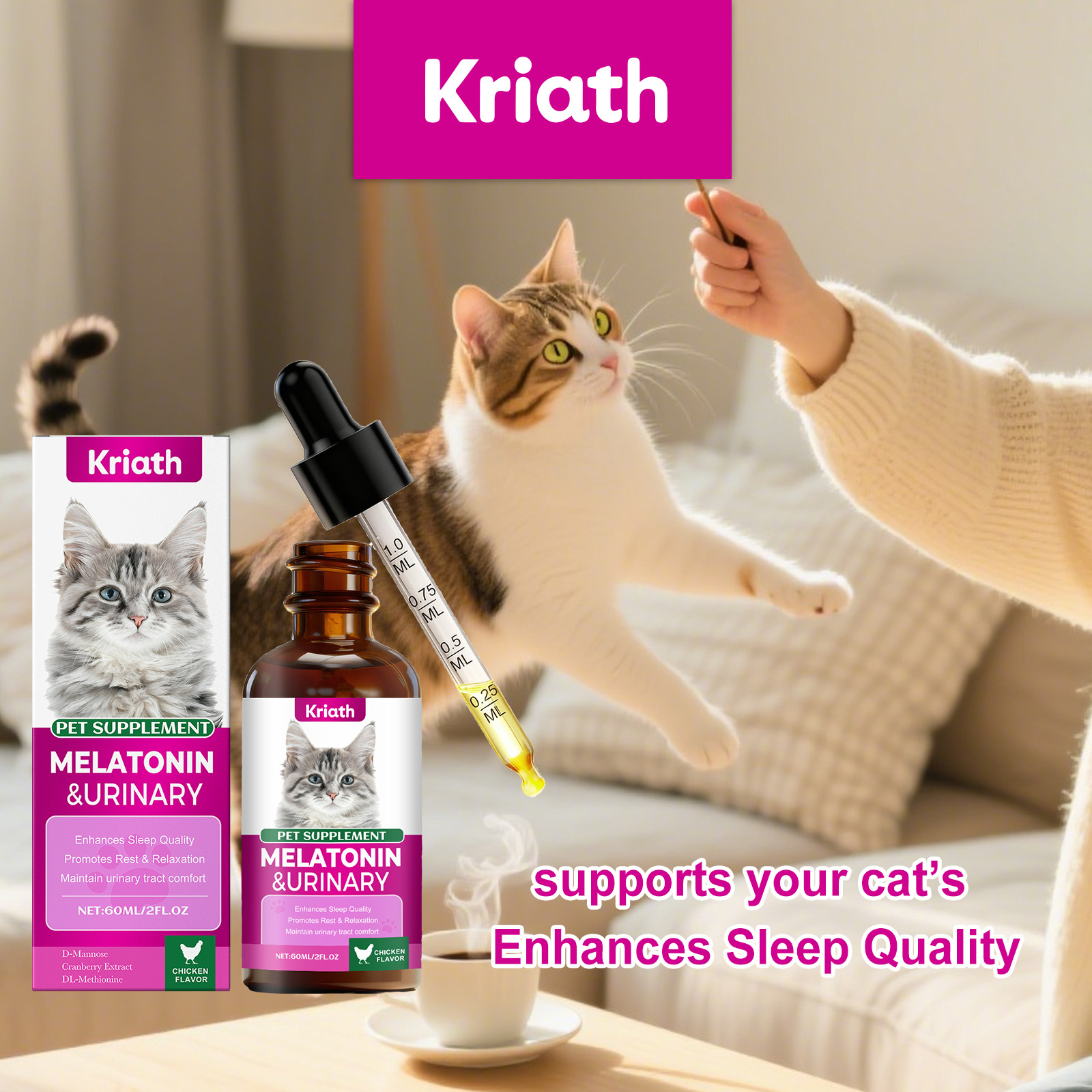 Kriath Cat Body Care Drops Suitable For All Ages Of Cats, Sleep Care, Easy-to-Absorb Nutritional Supplement_voghion.com